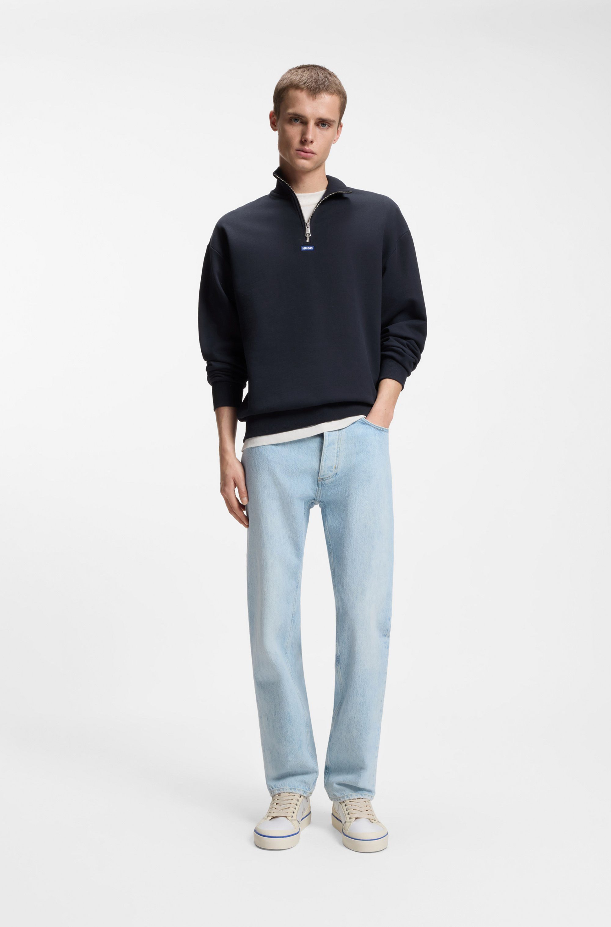 HUGO Blue Sweatshirt Neeler mit Troyerkragen
