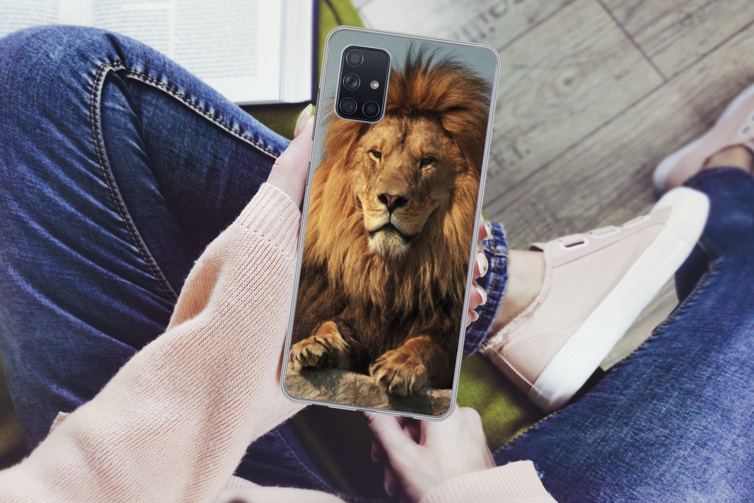 MuchoWow Handyhülle für Samsung Galaxy A71 Löwe - Felsen - Porträt, Phone Case, Silikon, Schutzhülle Dünn