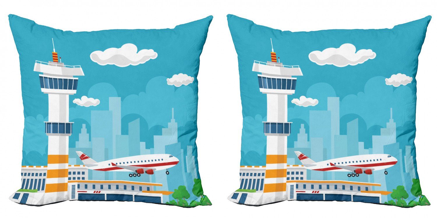 Kissenbezüge Modern Accent Doppelseitiger Digitaldruck, Abakuhaus (2 Stück), Flughafen Kontrollturm und Flugzeug