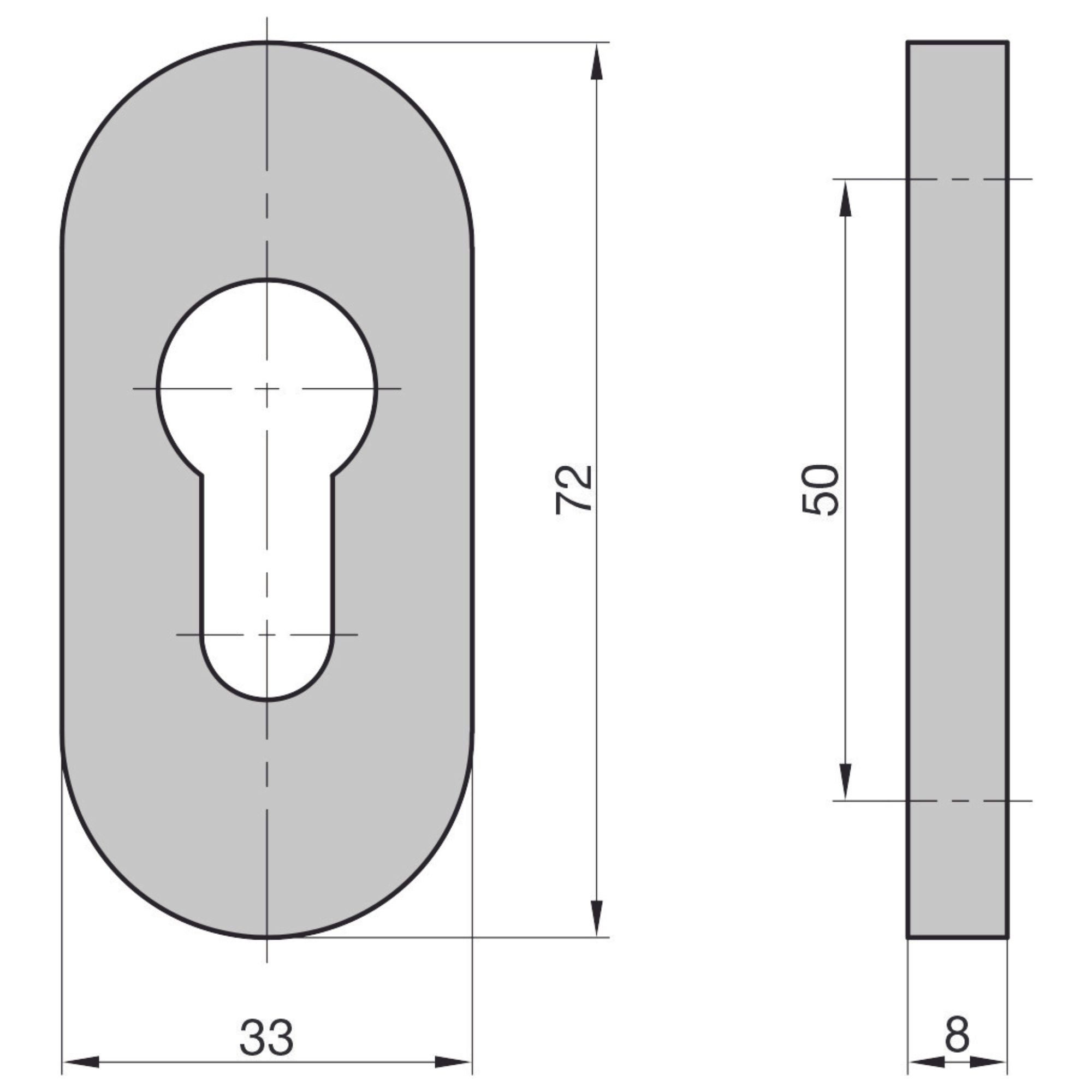 BASI Türbeschlag Rosettenpaar mit PZ-Lochung (Packung), für Schmalrahmentür, Edelstahl, Türstärken 38-45 mm, oval