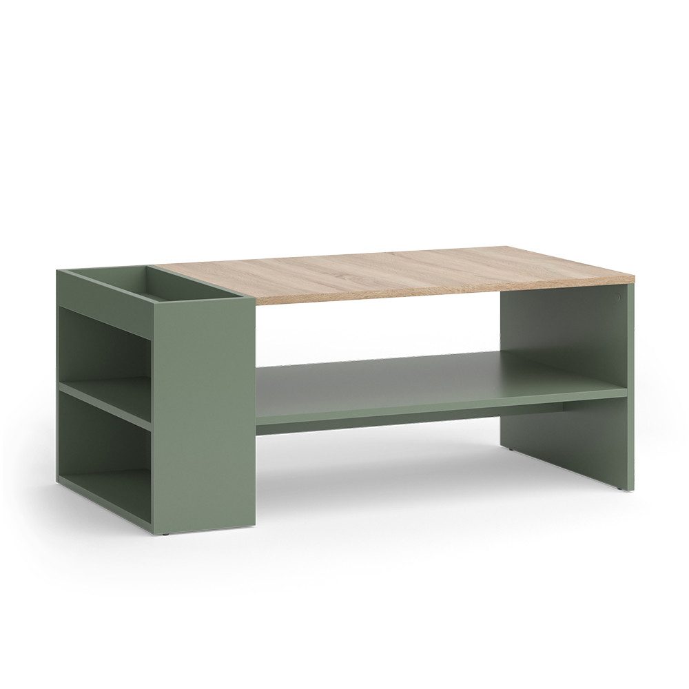 Vicco Couchtisch Wido, Grün/Sonoma, 100 x 55 cm mit Regalen (1-St)
