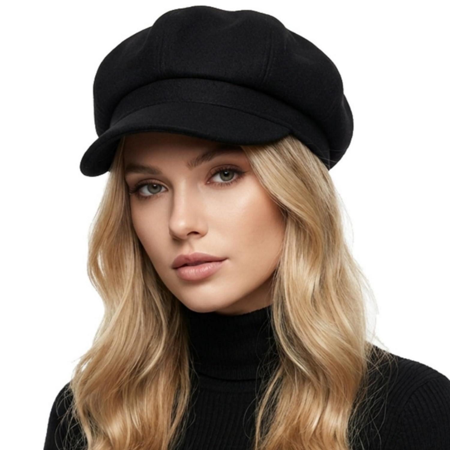 LuxusKollektion Ballonmütze Ballonmütze Vintage Damen Schirmmütze Achteck Einheitsgröße-M Schwarz