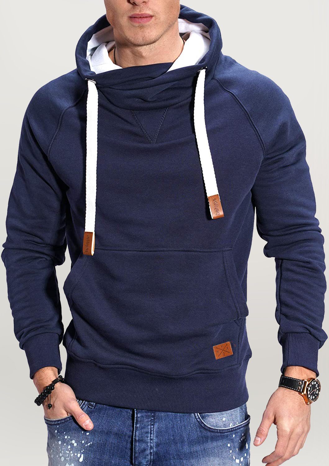 behype Kapuzensweatshirt JULES mit hohem Kragen blau