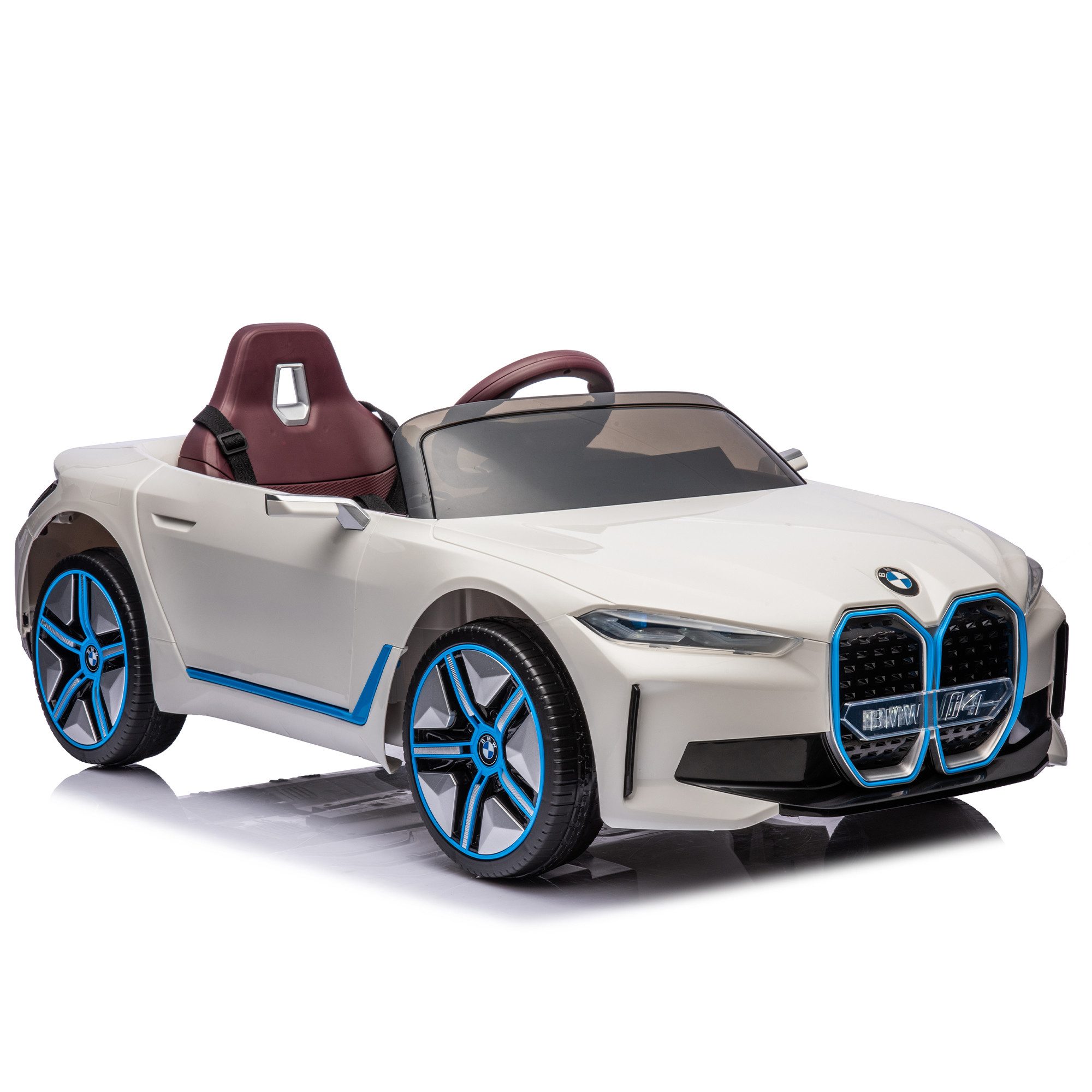 AUKWIK Elektro-Kinderauto Lizenziertes BMW I4 Elektrofahrzeug mit Fernbedienung, für Kinder ab 3, mit USB, MP3, Bluetooth, LED-Lichter, Stoßdämpfendes System, gutes Geschenk