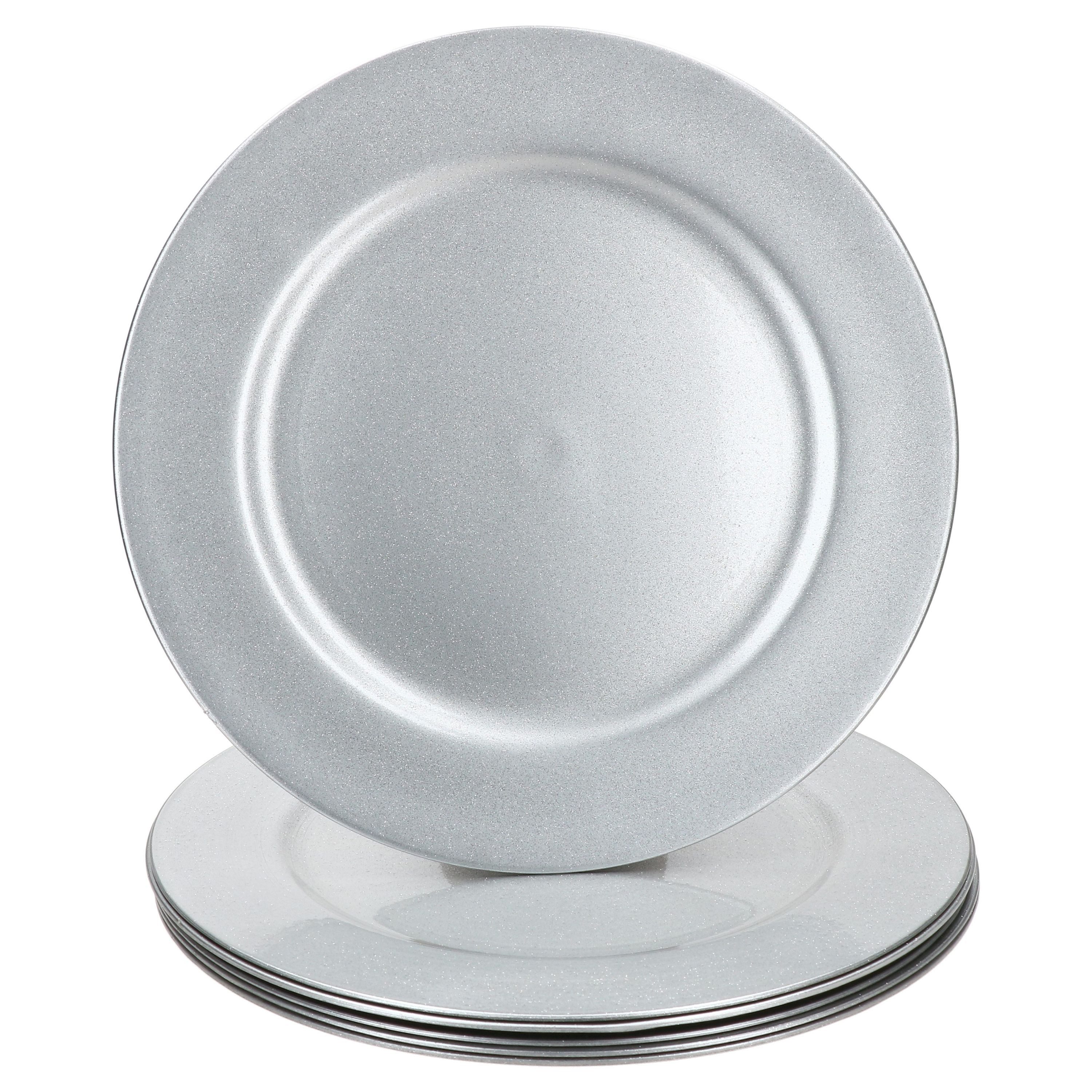 MamboCat Dekoteller 6x Platzteller Silber Glitzer Ø33cm Dekoteller leicht, Weihnachtsgeschirr, Weihnachten, Weihnachtsset, Untersetzer