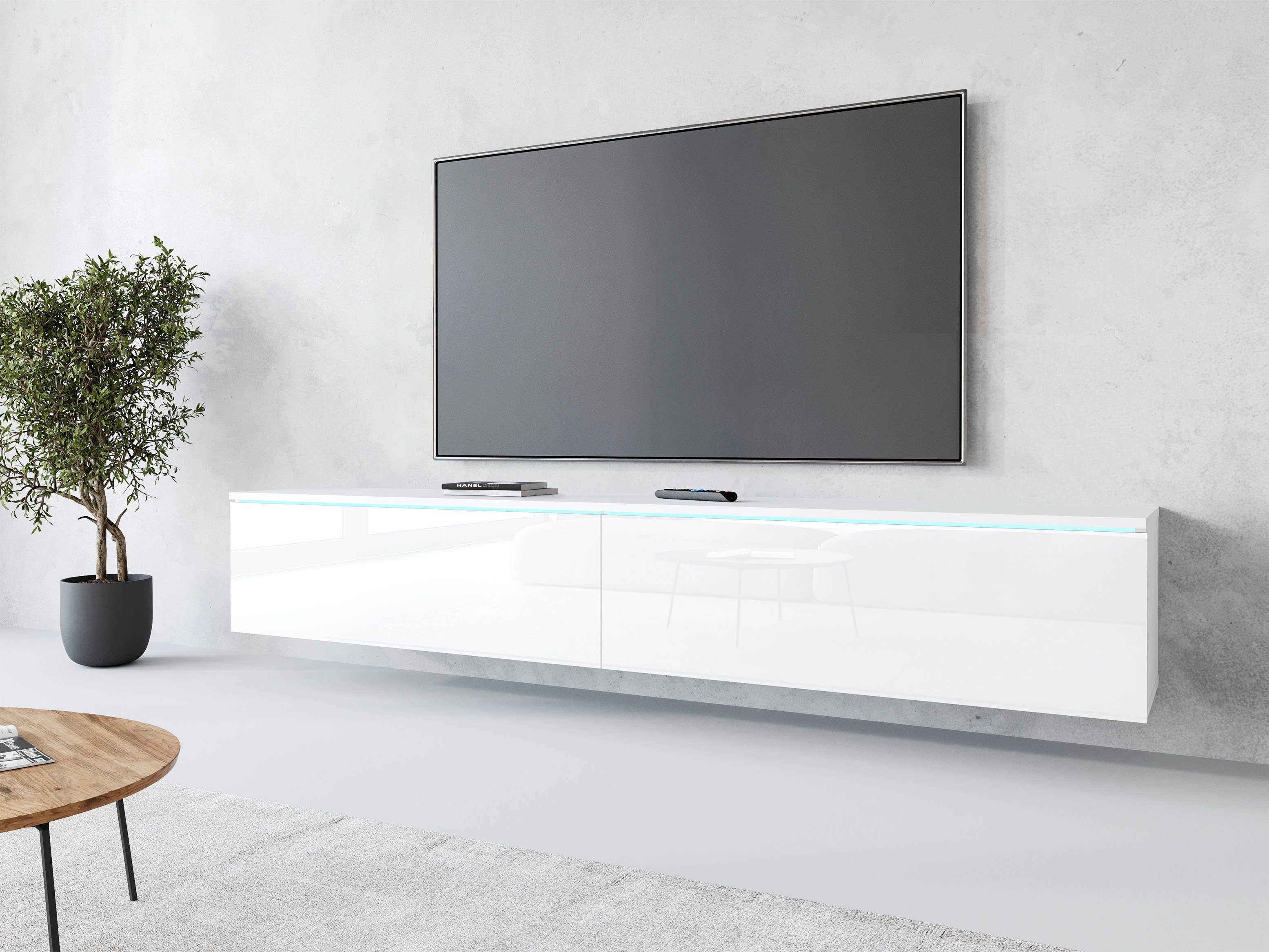 Home affaire Lowboard LOWBOARD VERA, wahlweise mit oder ohne Beleuchtung, Modernes griffloses TV-Board, 180 cm TV-Schrank, stehend und hängend