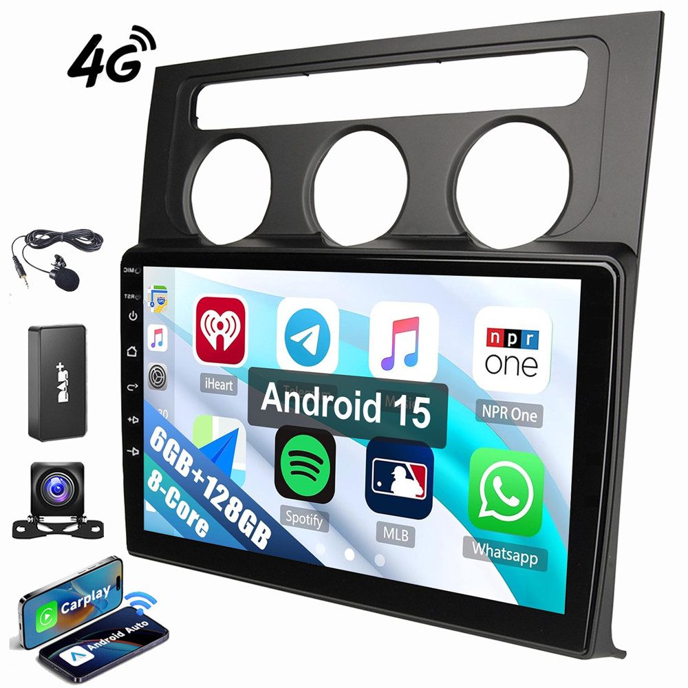 ESSGOO 6+128GB Für VW Touran 1T1 1T2 1T3 03-10 Android 15 8-Kern Autoradio (RDS, Digitalradio (DAB), FM, AM, Carplay Android Auto Navi 4G LTE WIFI 8-Kern)