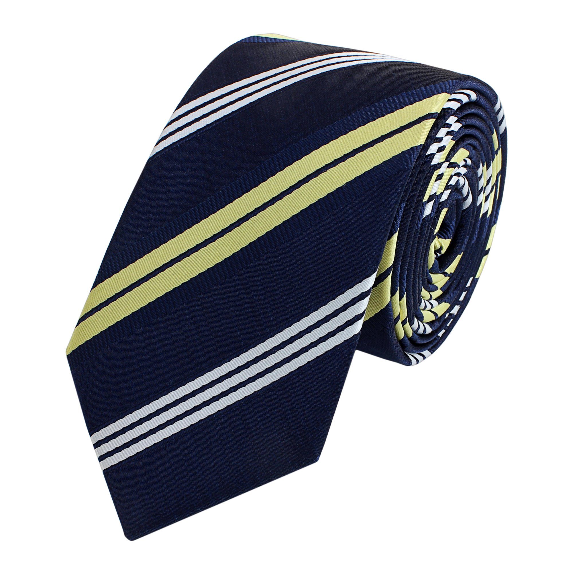 Fabio Farini Krawatte gestreifte Herren Krawatte - Tie mit Streifen in 6cm oder 8cm Breite (ohne Box, Gestreift) Schmal (6cm), Blau/Gold/Weiß