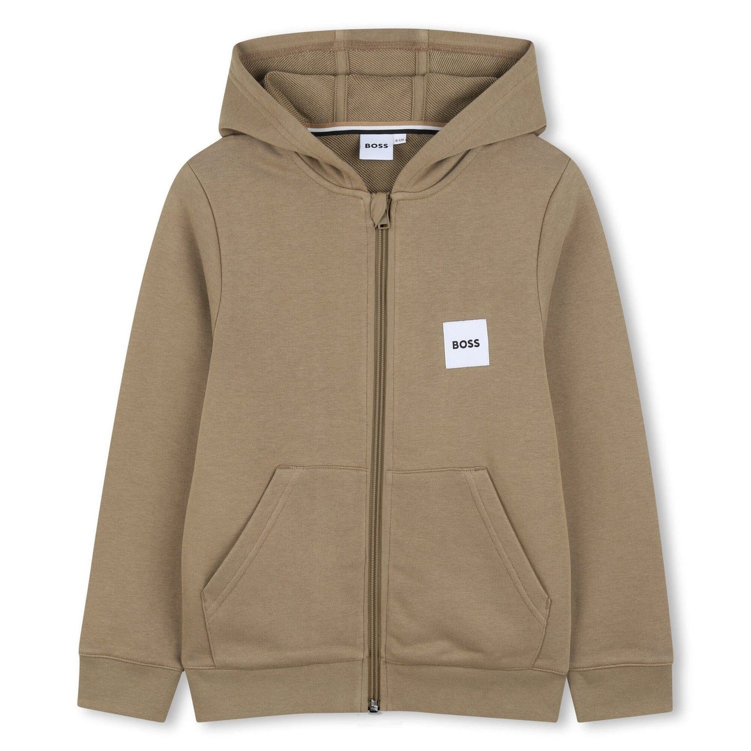 Boss Kidswear Sweatjacke BOSS Kidswear Kapuzenpullover mit Reißverschluss „Dunkel Beige“ – Logo