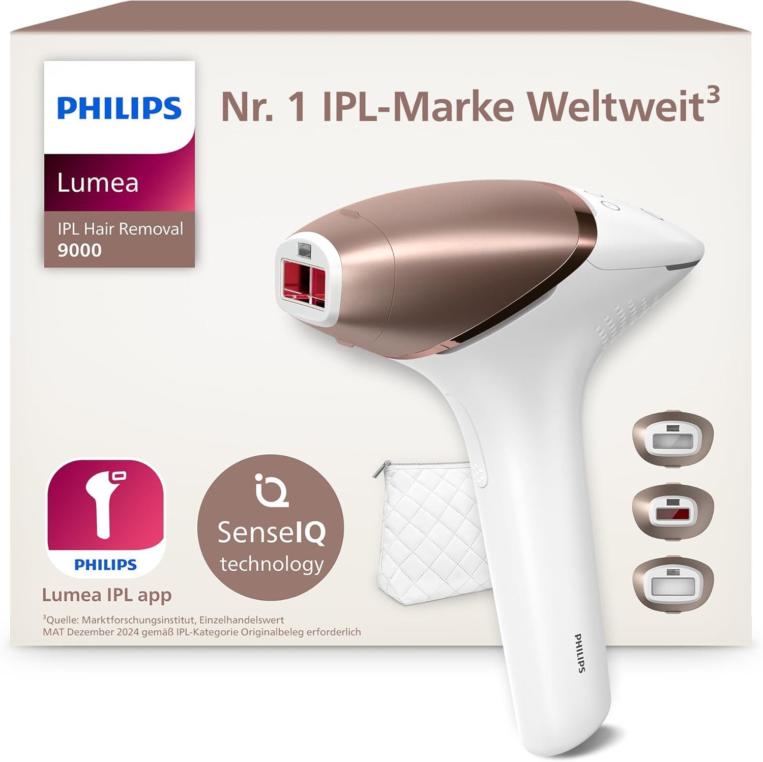 Philips IPL-Haarentferner Lumea S9000 BRI955/00 3 Aufsätze, 450000 Lichtimpulse, 3 Aufsätze (Körper, Gesicht und Präzisionsaufsatz), kabellos