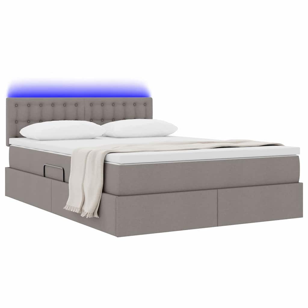 vidaXL Bed with Storage and LED Lighting with Mattress, Taupe, 140 x 190 cm, Fabric (1-piece)