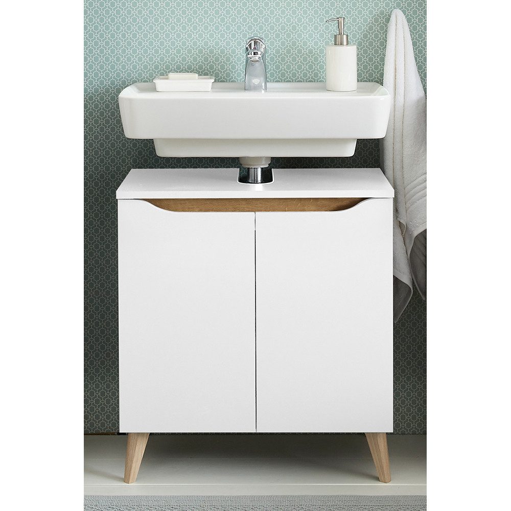 Lomadox Waschbeckenschrank QUEIMADOS-66 weiß Glanz mit weiß Hochglanz 60/65/33 cm