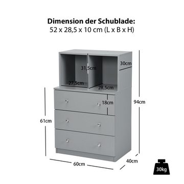 COSTWAY Kommode, mit 3 Schubladen & 2 Fächern, Holz, Kippschutz, 60x40x94cm