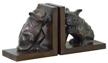 Casa Padrino Buchstütze Luxus Buchstützen Set Katze & Hund Bronze / Braun 18 x 18 x H. 10 cm - Deko Bronzefiguren mit Holzsockel