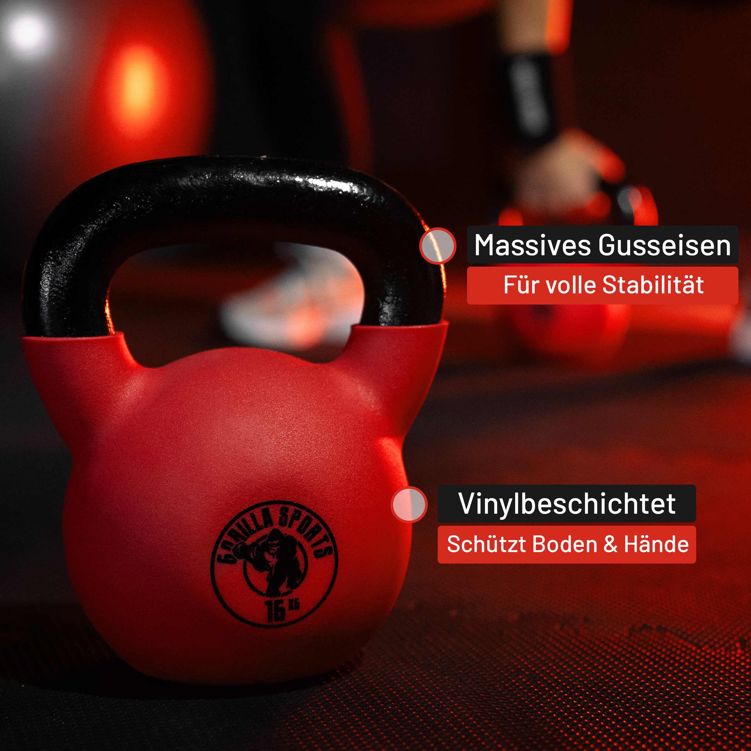 GORILLA SPORTS Kettlebell 2 - 32 kg, Gusseisen Kugelhantel mit Neoprenbeschichtung, Kraftraining