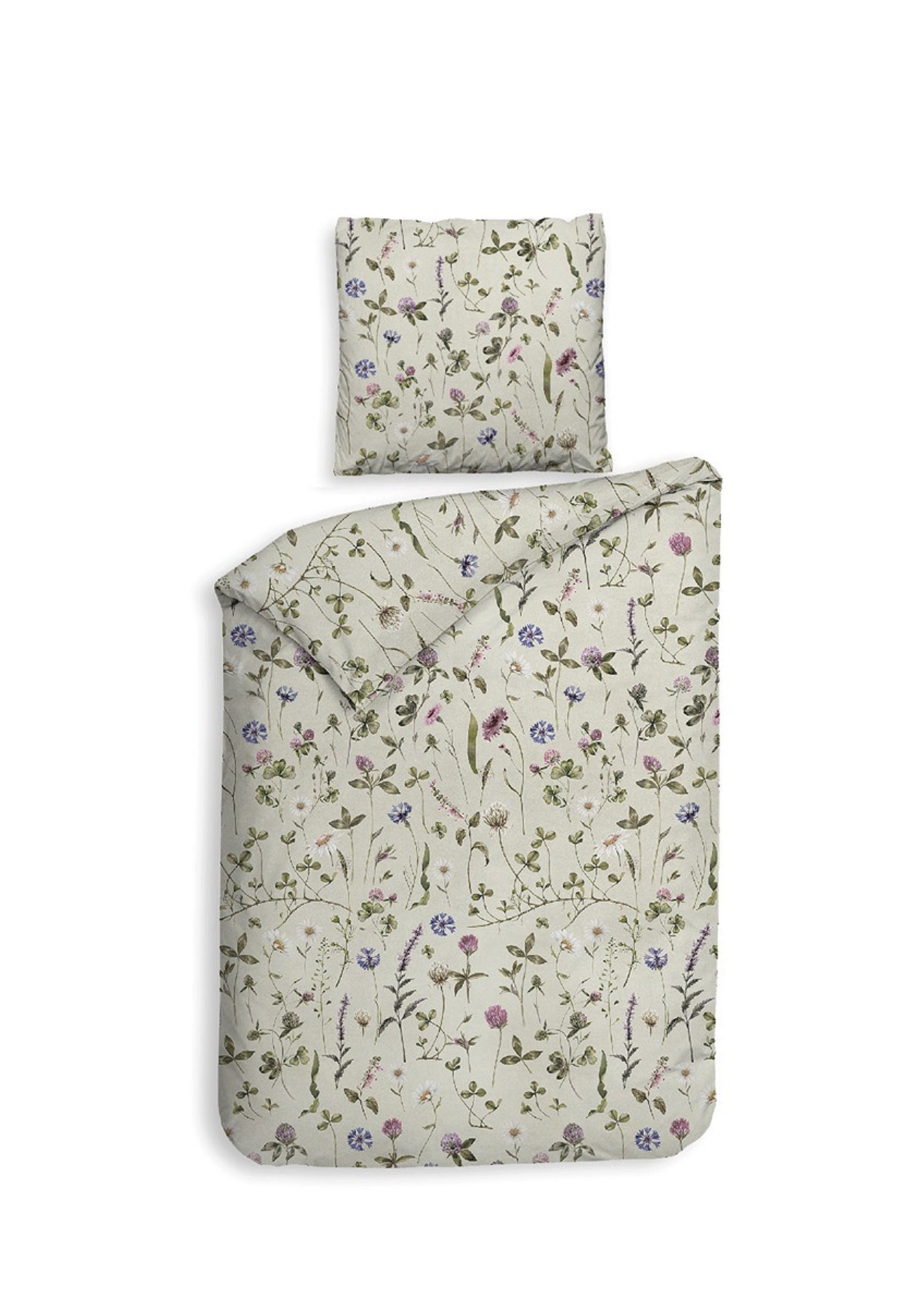 Heckett and Lane Bettwäsche Heckettlane Flanell Bettwäsche 135x200 Harper Pistachio Green Klee, Flanell, 2 teilig, mollig warm, für den Winter