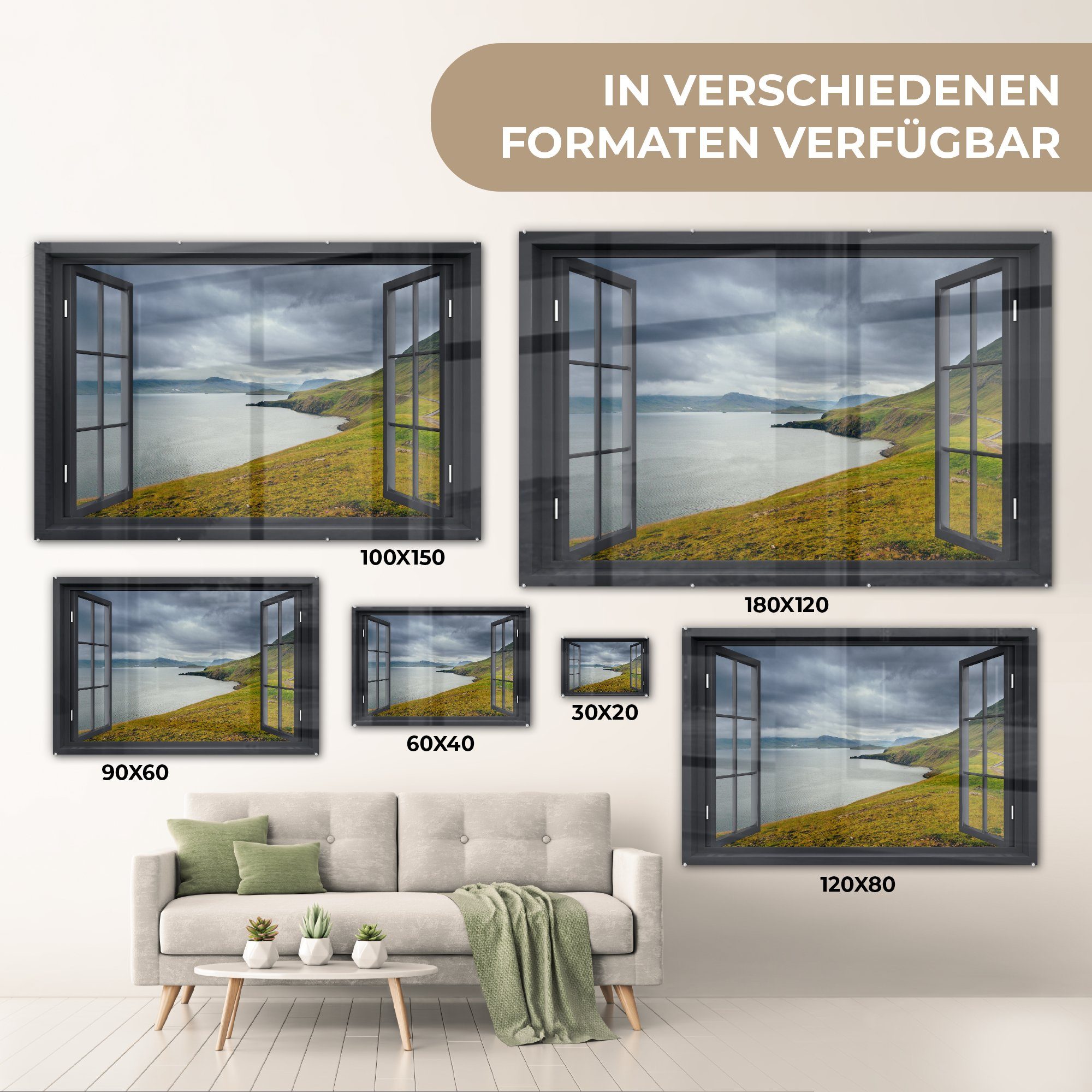 Glas St), Wandbild auf - (1 Wanddekoration - Aussicht - Natur Glas - Acrylglasbild Foto Bilder See, MuchoWow - Glasbilder auf