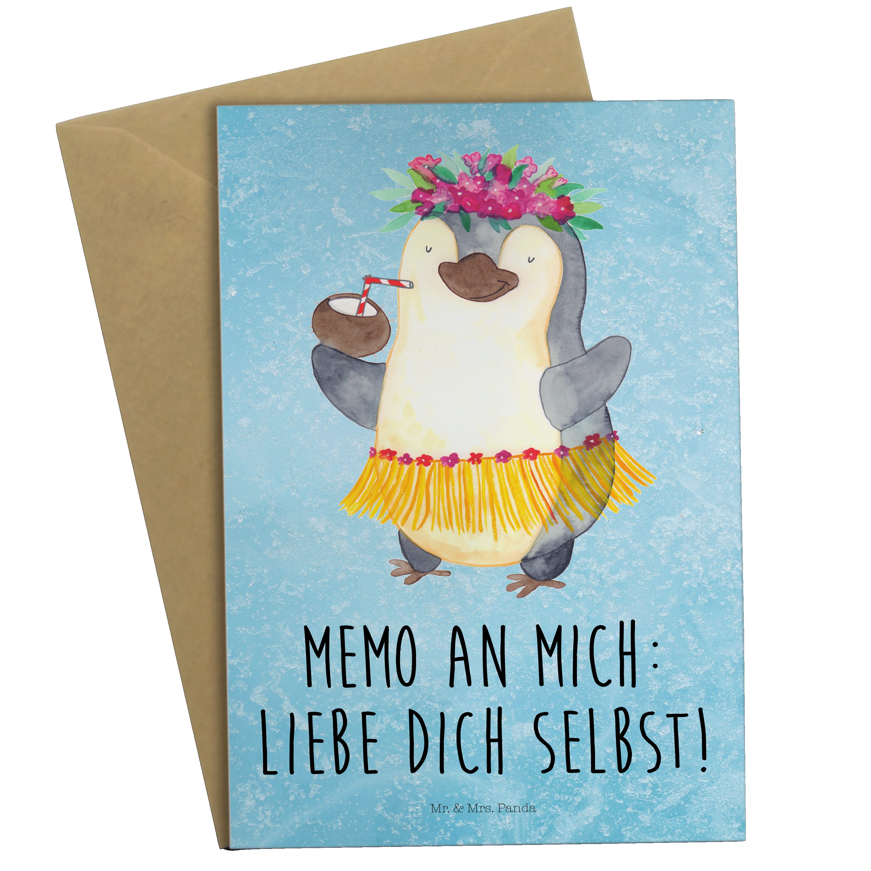 & t Pinguin Klappkarte, Panda Hawaii, Urlaub, - Eisblau Geschenk, Mrs. Kokosnuss Mr. Grußkarte -