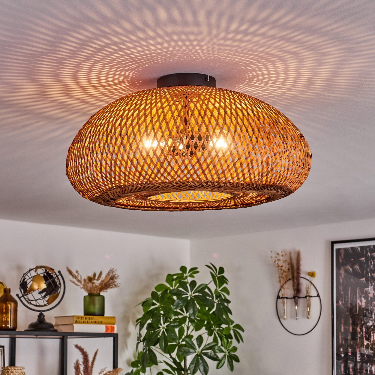 hofstein Deckenleuchte moderne Deckenlampe aus Metall/Bambus/Holz in Schwar günstig online kaufen