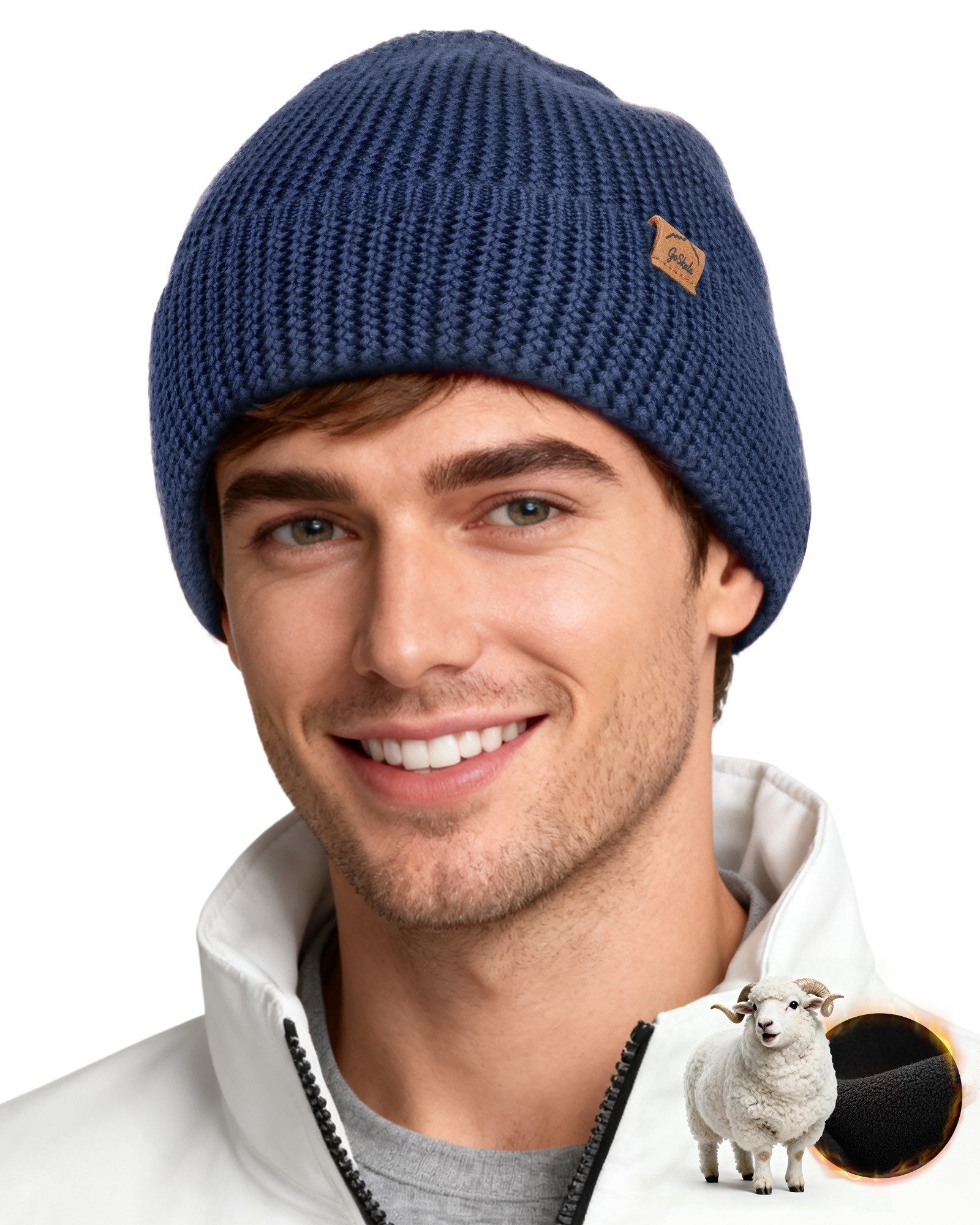 GoSkala Fleecemütze Merino Mütze Herren Damen Warme Wintermütze Strickmützen Winter Beanie Wärmend, hautfreundlich, antistatisch
