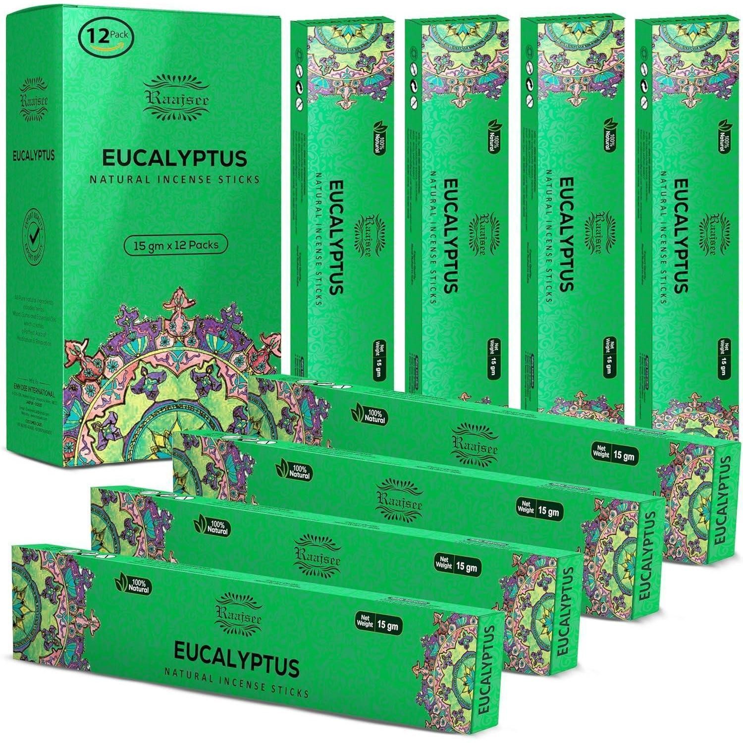 LuxusKollektion Räucherstäbchen-Halter Räucherstäbchen 12 Stück 15g organisch Aromatherapie Eukalyptus