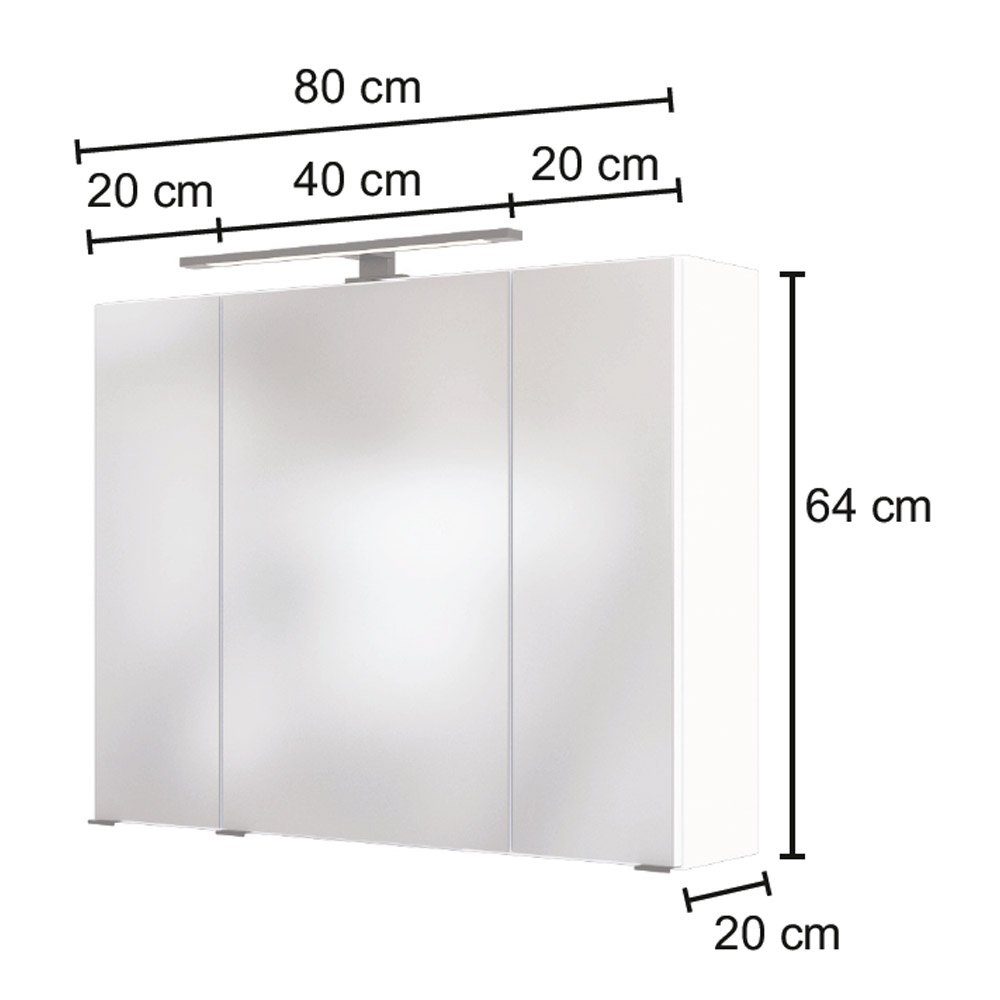 LED- Lomadox Nb. B/H/T: Spiegelschrank Wotaneiche 80/64/20 cm 80 cm MANLY-03