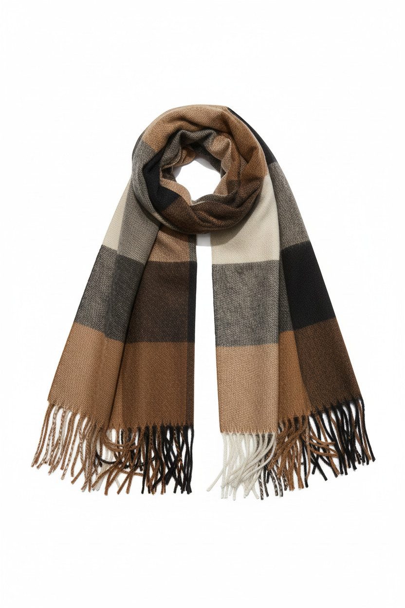 Faera Modeschal Eleganter Schal mit Muster - Leichter für Damen, (1-St), Normal Fit Kariert wärmend Ohne Verschluss Casual-Style
