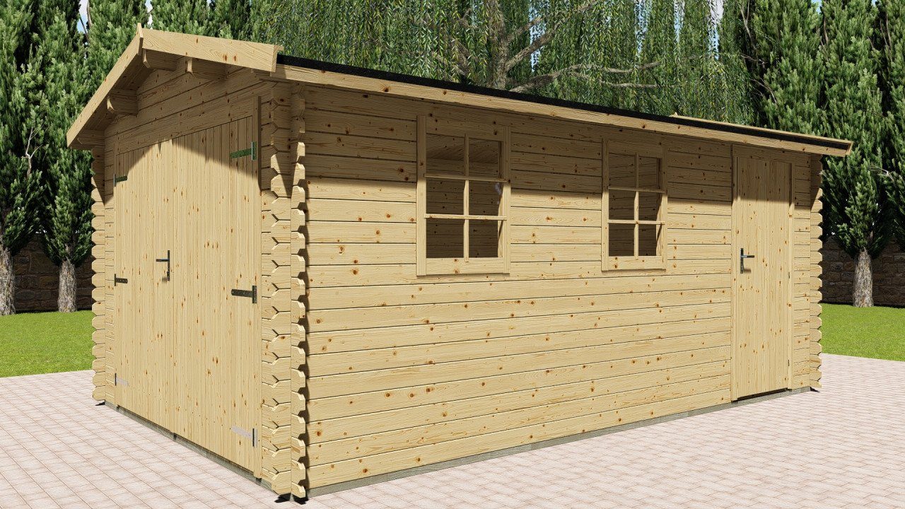 Finn Art Blockhaus Garage Holzgarage Schweden 41 mit Holztor natur, Einzelgarage aus Holz
