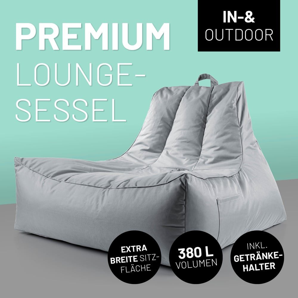 Lumaland Sitzsack Sitzsack-Lounge In-& Outdoor 380l grau, mit Flaschenhalte günstig online kaufen