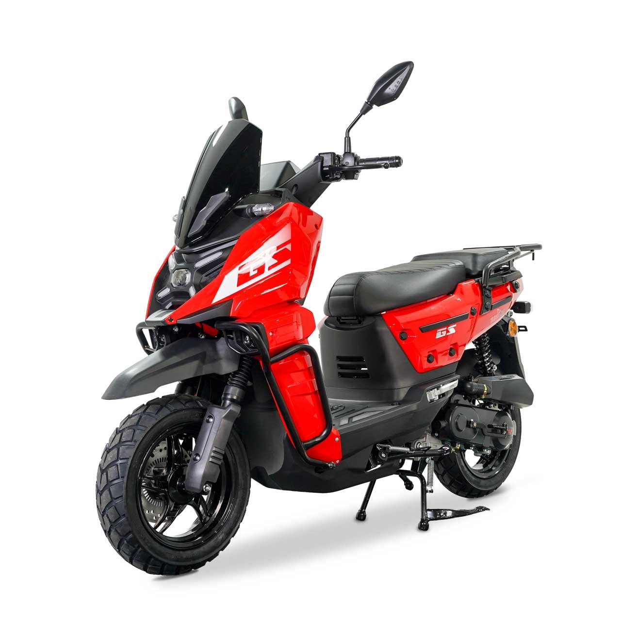Burnout Motorroller GS-50 Rot 50 ccm, 50 ccm, 45 km/h, Euro 5, Sturzbügel, Nebelscheinwerfer, LED Display, USB Ladedose, Gepäckträger