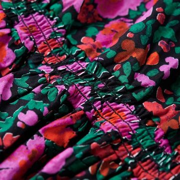 vidaXL A-Linien-Kleid Kinderkleid mit Langen Ärmeln Blumenmuster Knallrosa 116