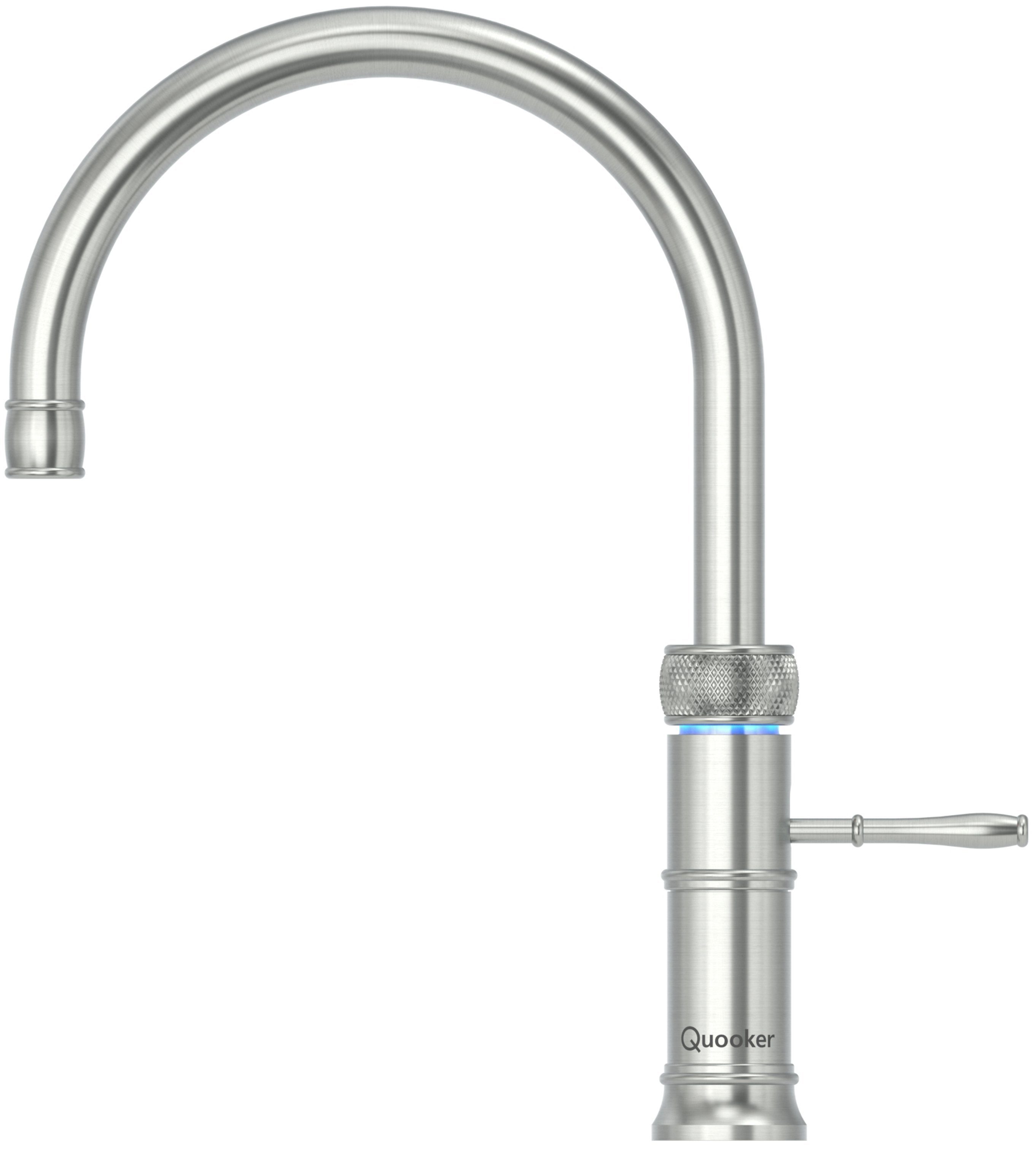 VAQ (2-St) Trinkwassersystem 100°C ROUND QUOOKER CLASSIC mit (3CFRRVSCUBE) FUSION PRO3 Kochendwasserhahn mit CUBE QUOOKER Edelstahl 2 Küchenarmatur