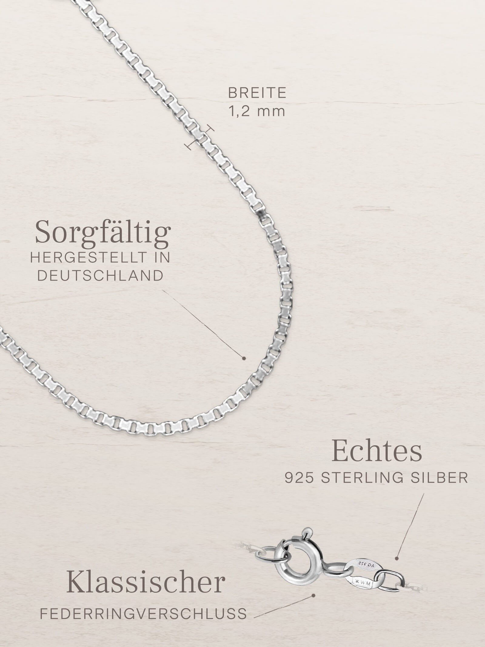 modabilé Kette ohne Anhänger Halskette VENICE, Damen Venezianerkette 1,2mm 35cm, Sterling Silber 925, Made in Germany – Bild 4 von 5