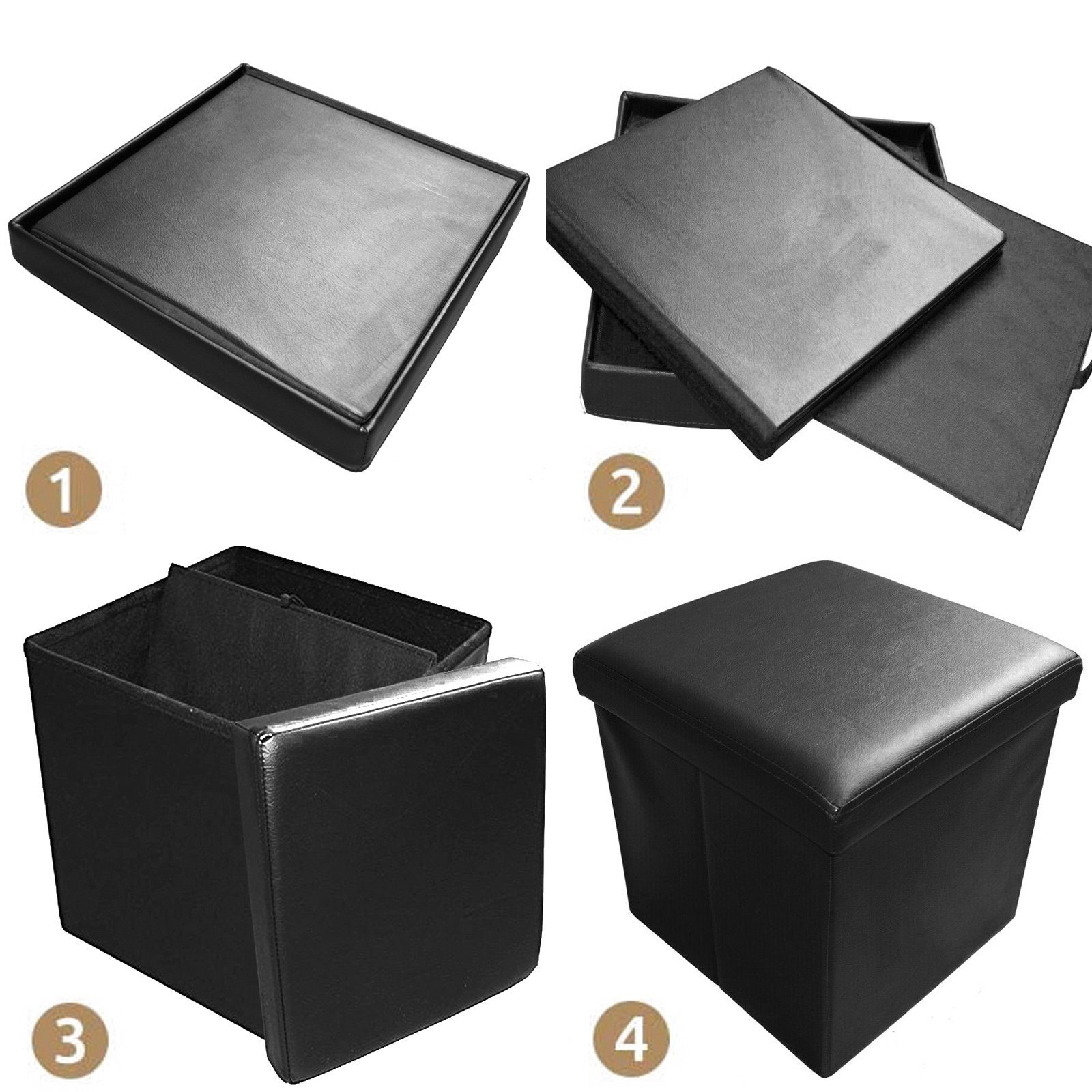 style home Sitzhocker faltbare Sitzbank mit Stauraum, 38*38*38cm (Aufbewahrungsbox mit Deckel, gepolstert Sitzwürfel Fußhocker, Sitztruhe aus Kunstleder), für Wohnzimmer Schlafzimmer, Schwarz