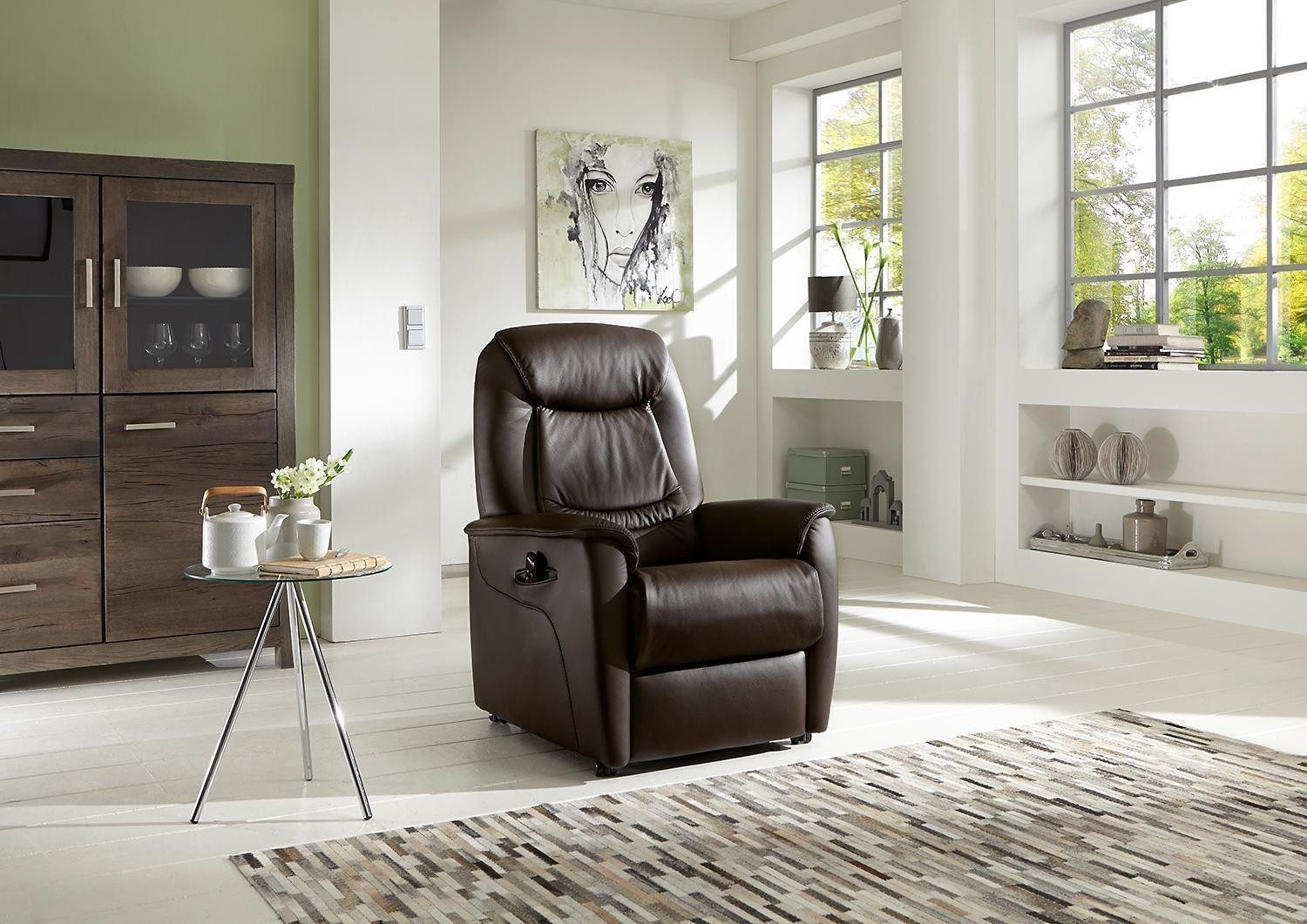 HUKLA Relaxsessel HU-RV15024, Schokobraun, Leder, 2-motorig, Aufstehhilfe, Relaxfunktion, kabelgebundene Fernbedienung