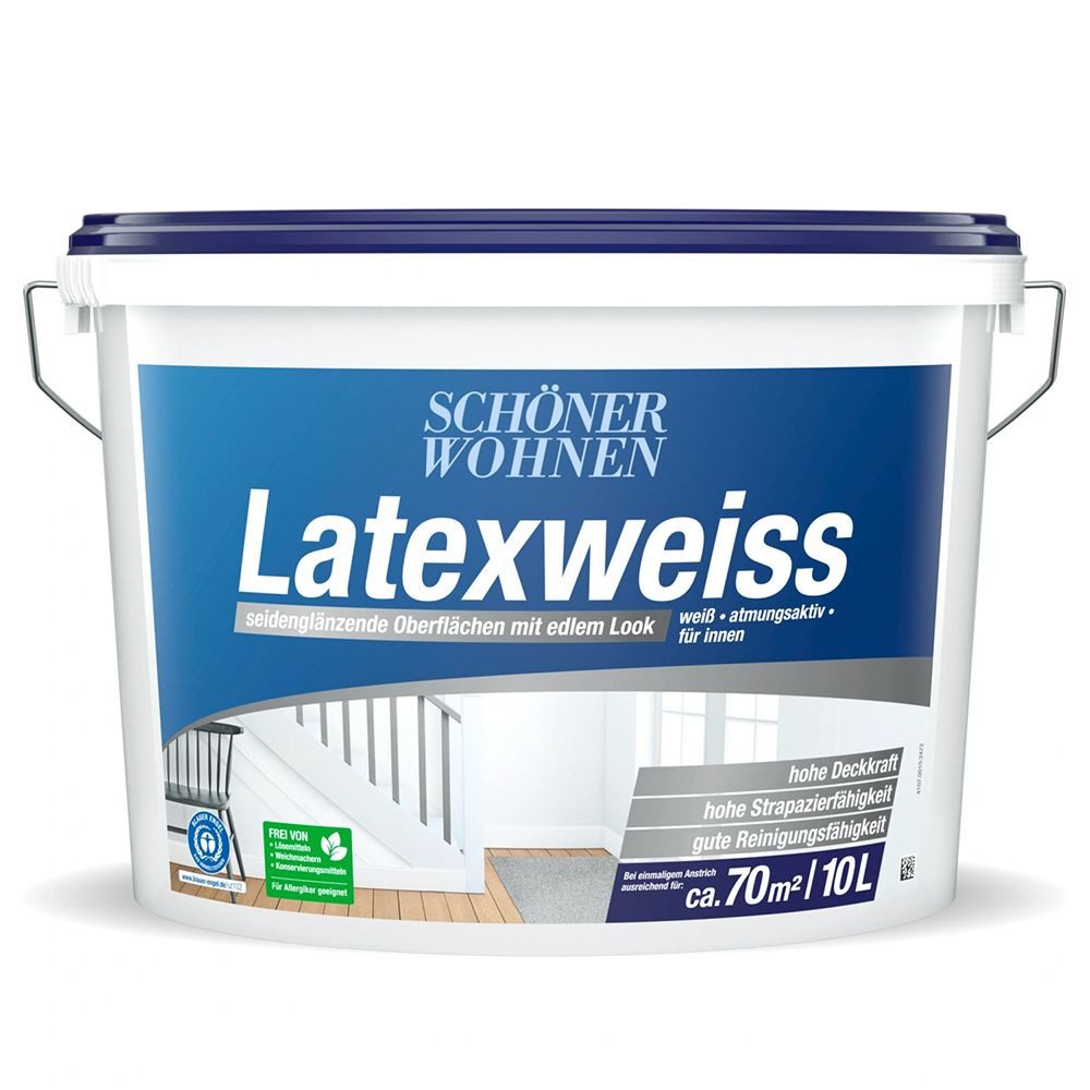 SCHÖNER WOHNEN FARBE Wandfarbe Schöner Wohnen Latexfarbe seidenglänzend 10 Ltr. weiß Latexweiss