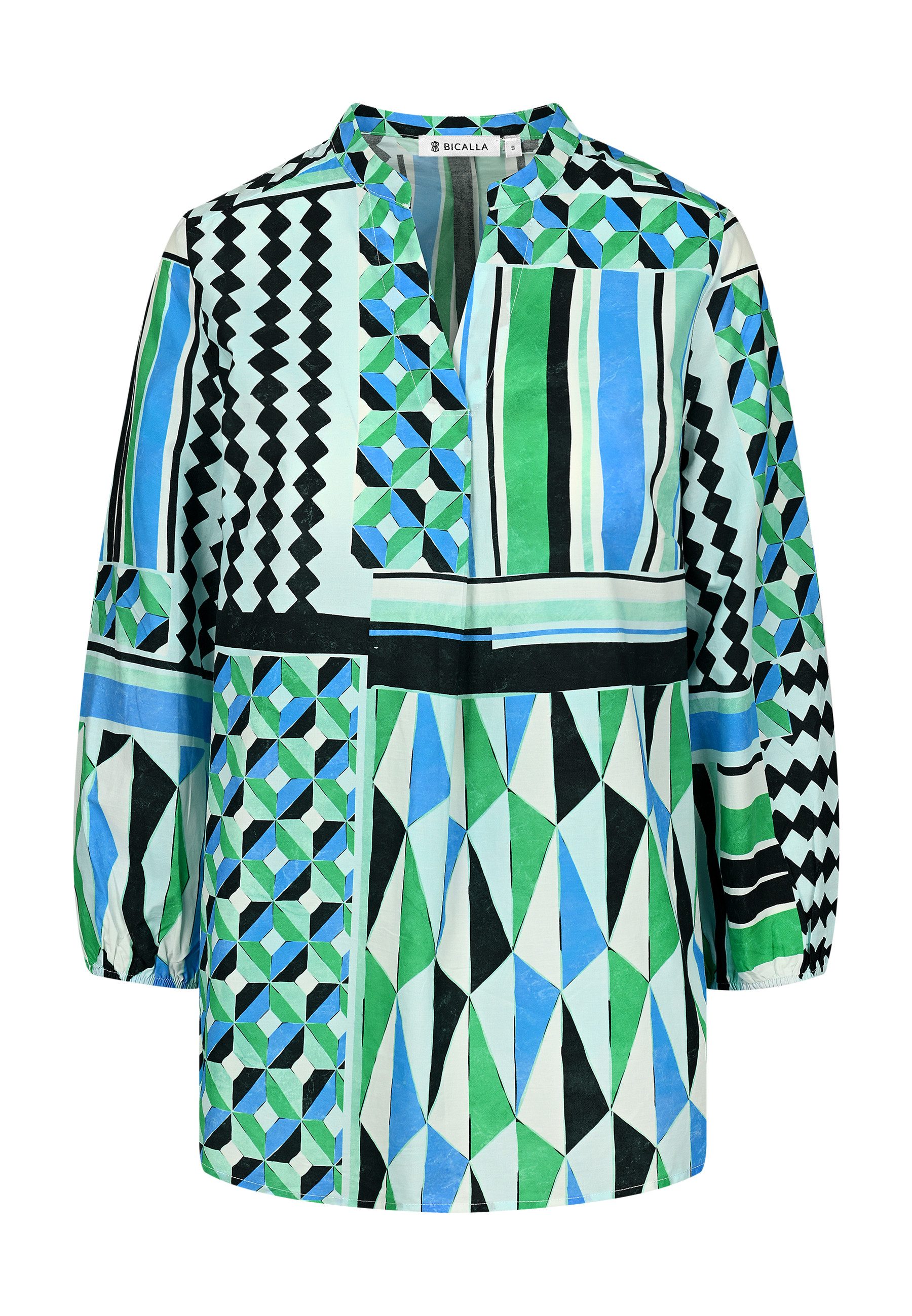 Blusentop Bluse mit Grafik-Print in Blau/Grün