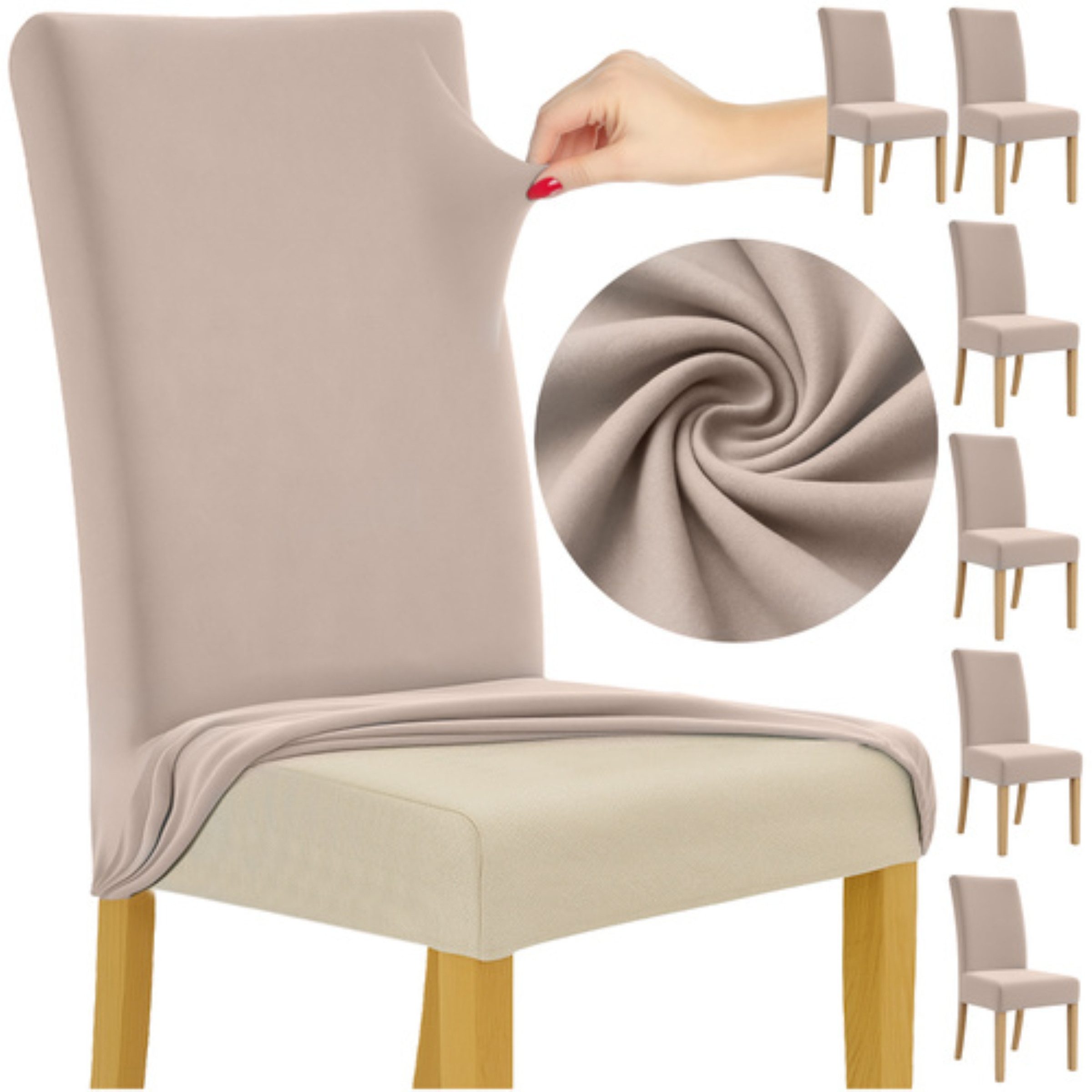 Ruhhy Stuhlhusse Stuhlhusse Universal Elastisch Weich Beige 65x40x35 cm, Universalgröße, elastisch, weich, maschinenwaschbar 30 °C, 6 Stück Set