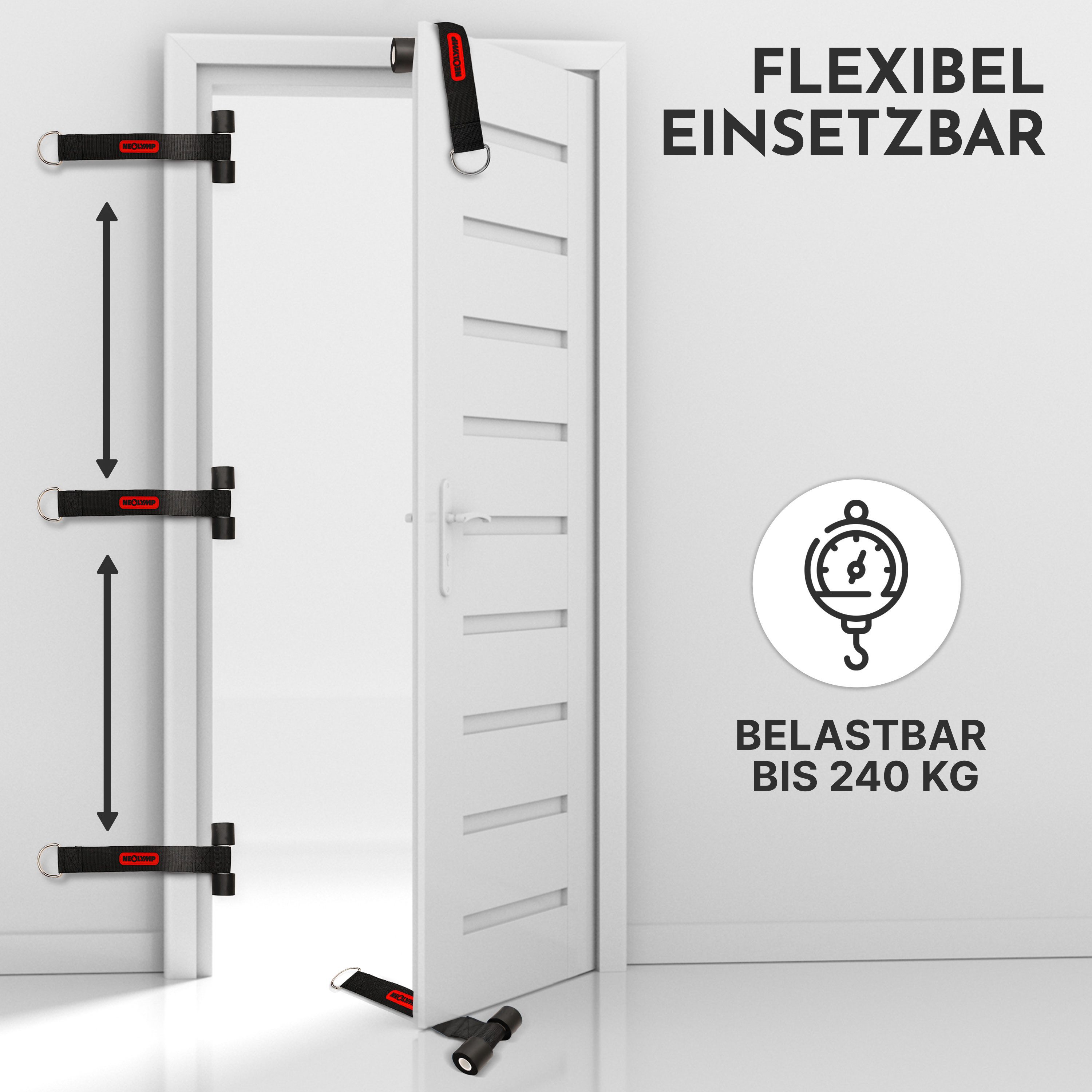 NEOLYMP Trainingsband Türanker - Türbefestigung für Fitnessbänder - Sling Trainer, schaumstoffgepolsterte Zylinder, Kompatibel mit Fitnessbändern, 200kg