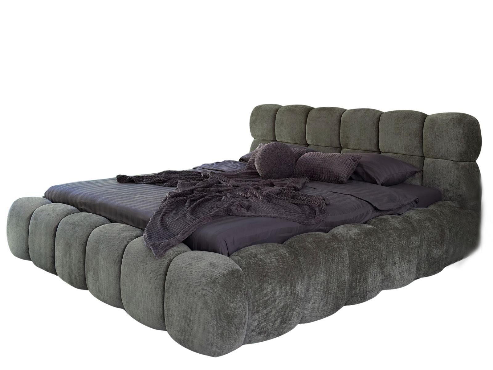 Compleo Polsterbett ELVA im Wolken-Look mit Bettkasten und hohem, weichem Kopfteil (Chenille-Stoff), 200 × 200 cm, Chenille-Stoff in Graphit, mit Metall-Lattenr – Bild 2 von 5