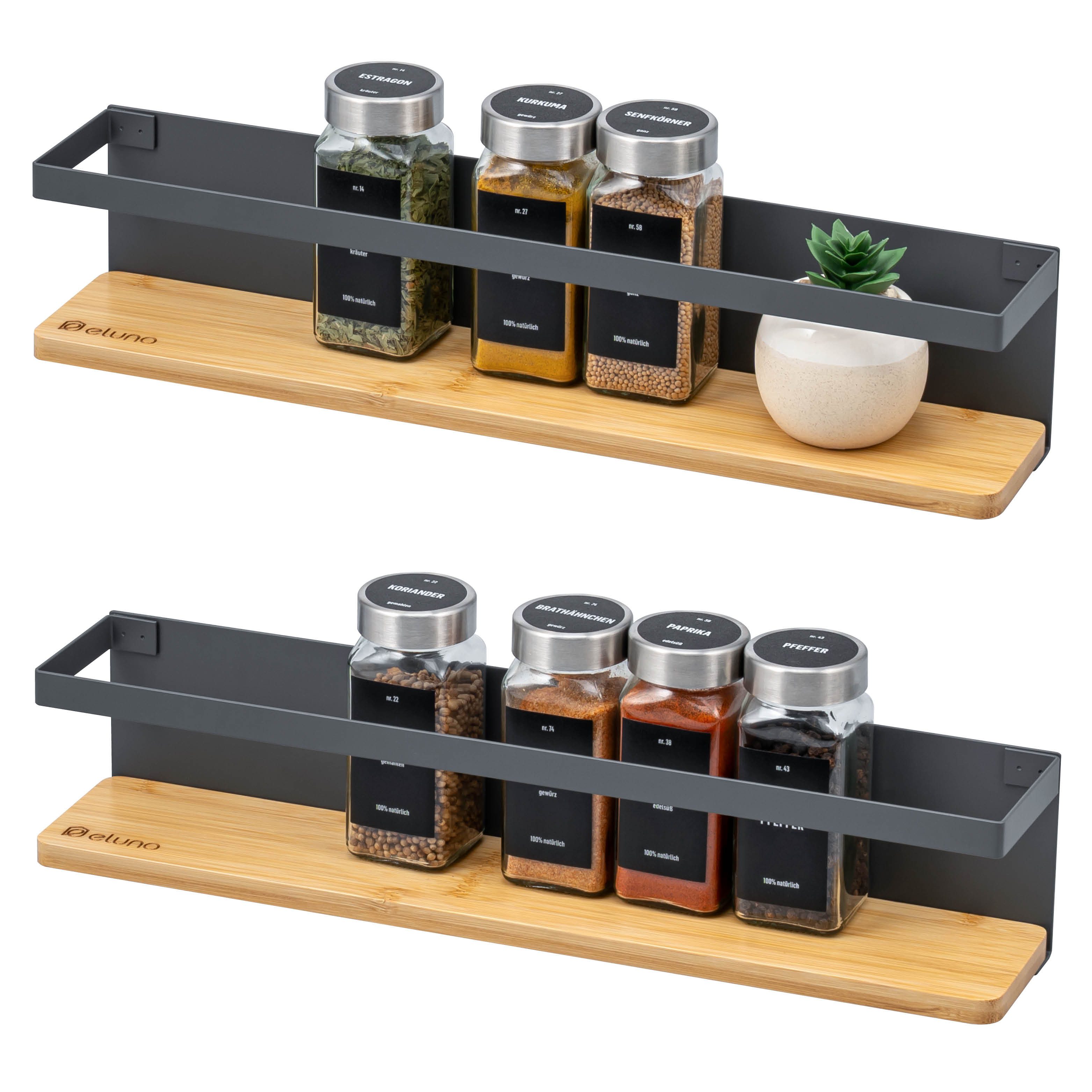 eluno Gewürzregal Gewürzregale 2er Set mit Bambusboden, 2-tlg.