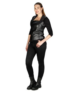 VALAIZA Shirttop Ledertop Rosa Schwarz Enganliegendes Ledertop