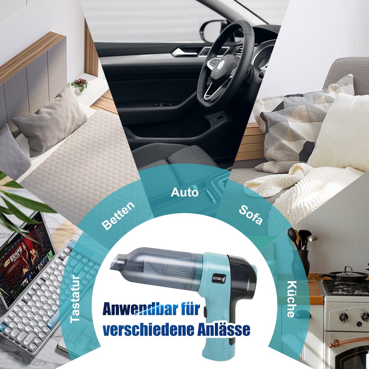 KNKA Akku-Handstaubsauger 3 in 1 Auto-Staubsauger,9000pa USB aufladbar Tragbar Mini Staubsauger, 120 W, kabellos, mit HEPA-Filter, für Büro Genutzt, Haus, Küche, Tierhaare