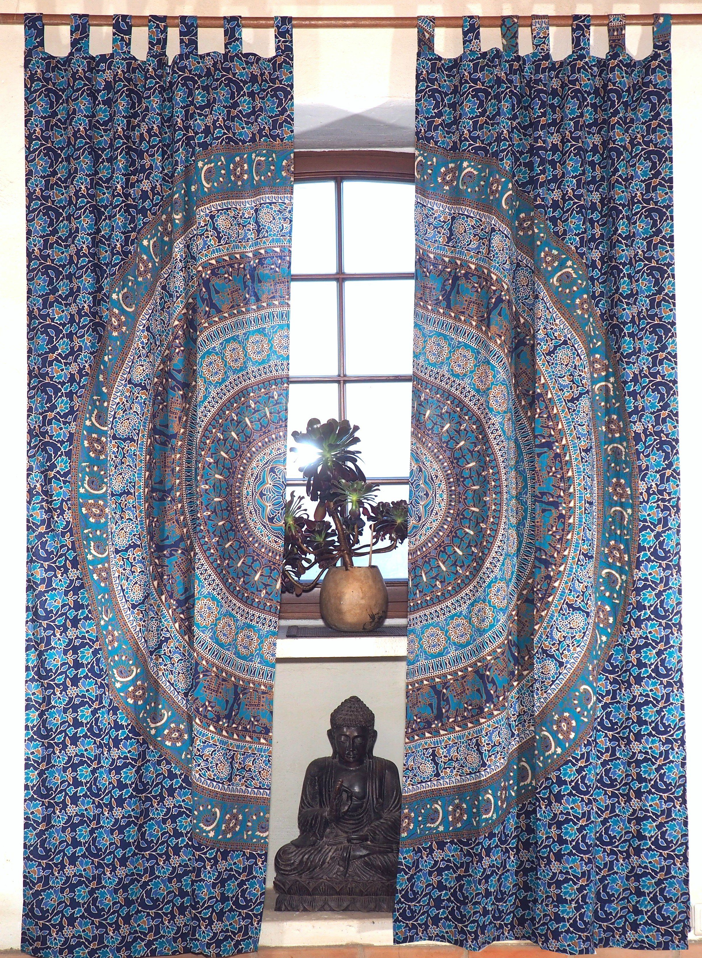 Vorhang Boho Vorhänge, Gardine (1 Paar) mit Schlaufen,.., Guru-Shop blau/türkis