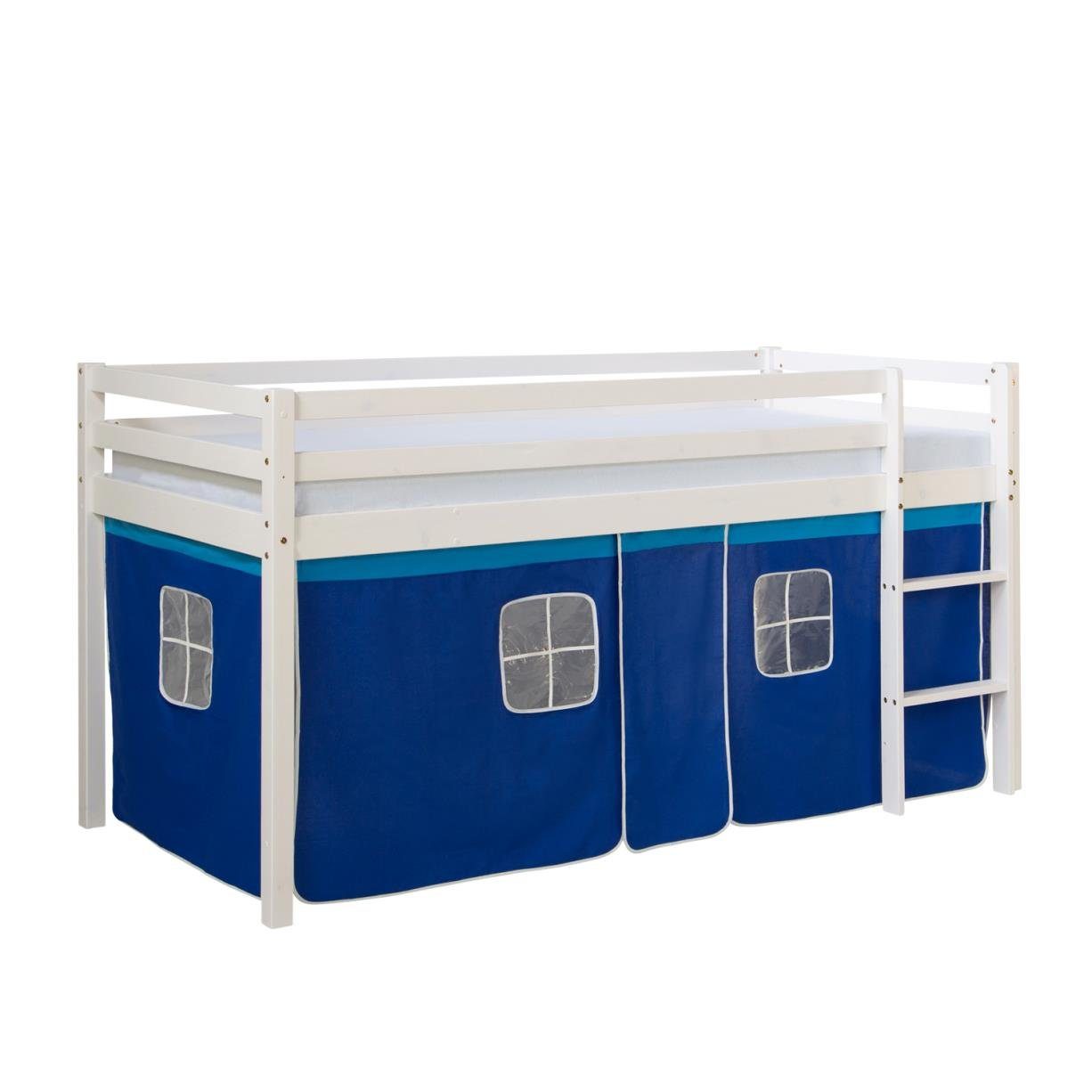 Homestyle4u Hochbett 90x200 mit Vorhang Lattenrost und Matratze in Weiß 256 günstig online kaufen