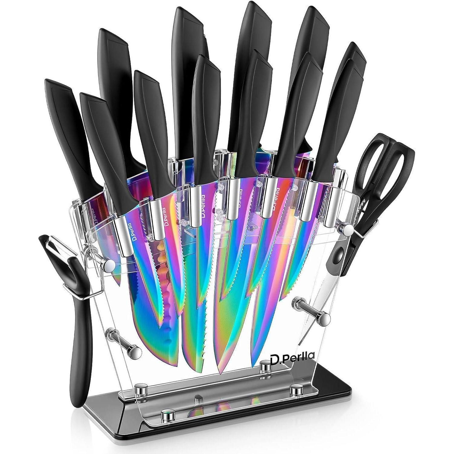 LuxusKollektion Messerblock Messerblock 16 TLG Messer Set Regenbogen Titanbeschichtung