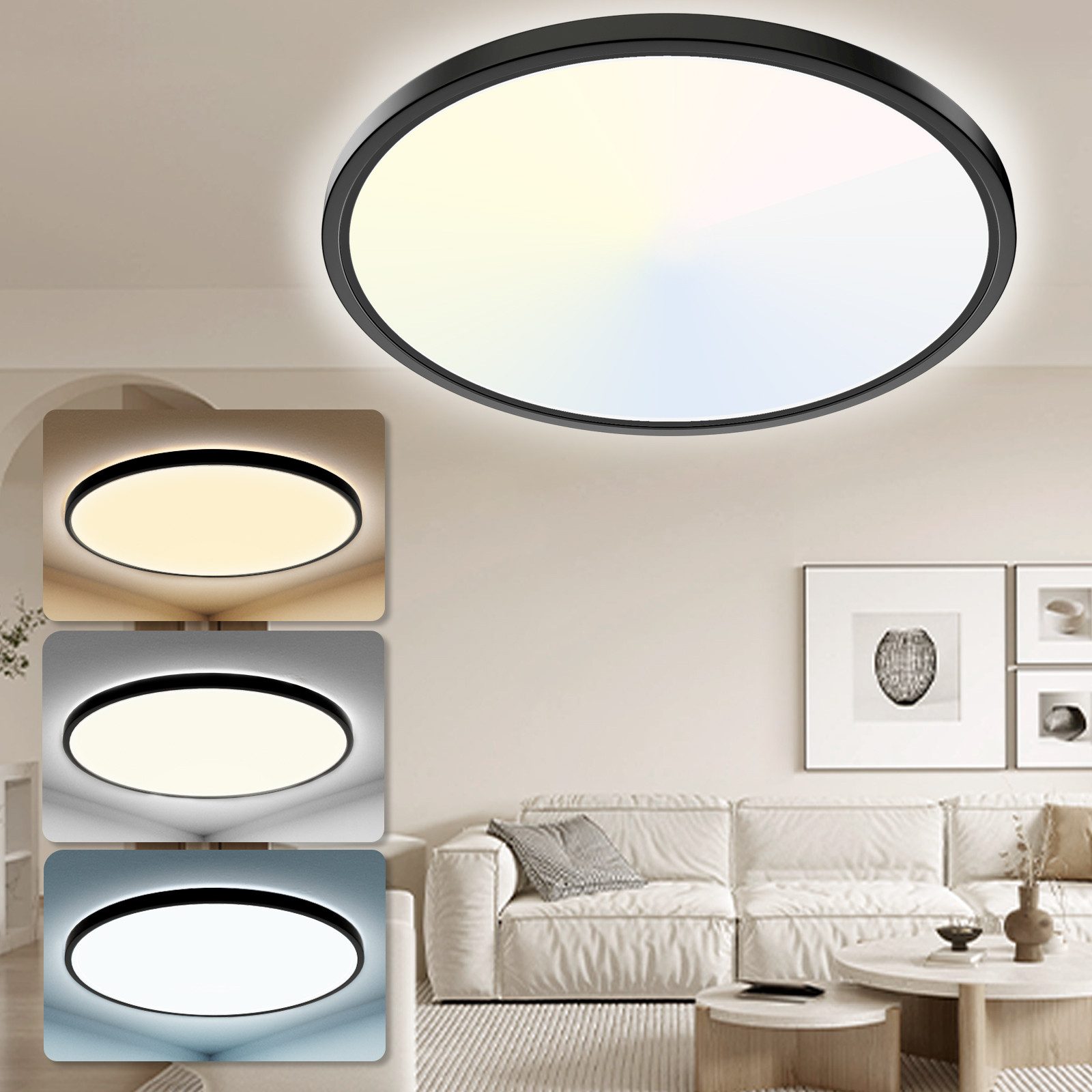 POPOLIC LED Deckenleuchte 24W 6000K/4000K/3000K, Deckenlampe 3 Farbtemperat günstig online kaufen