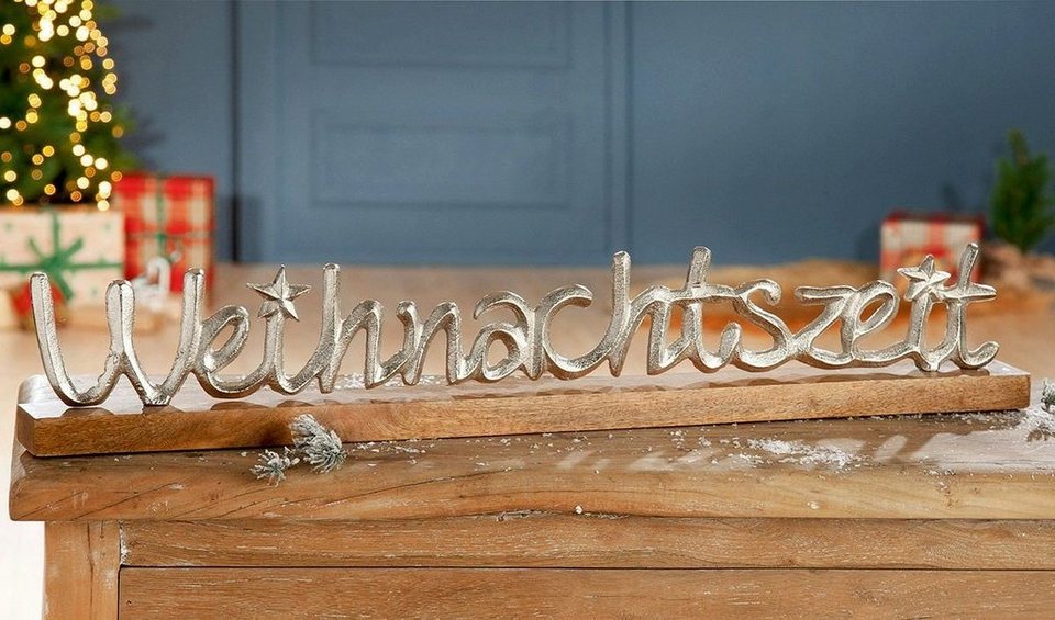 GILDE Dekoobjekt Qualitäts Holz Schriftzug Weihnachtszeit naturfarben aus  Mangoholz Sch