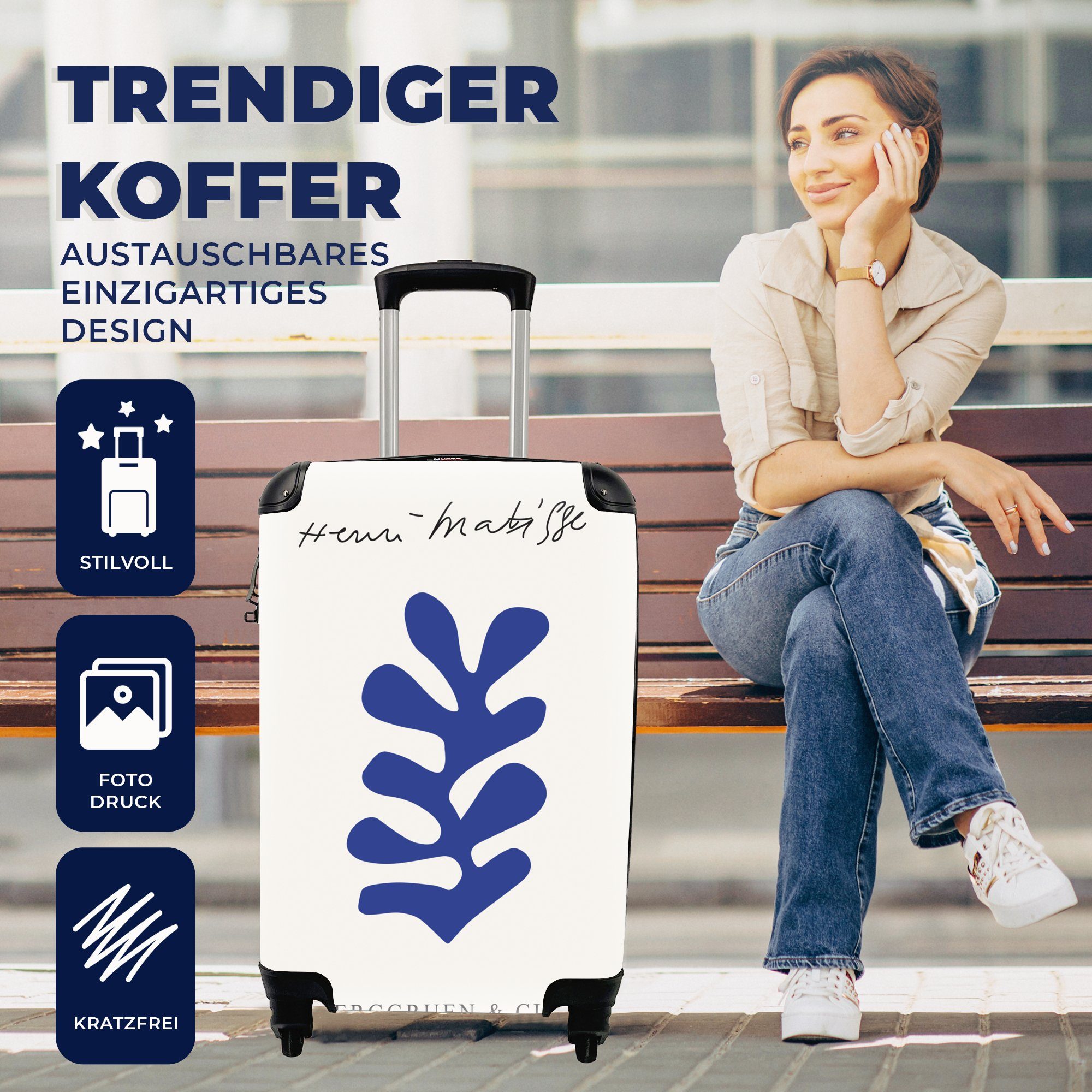 mit Reisekoffer Handgepäck - für Trolley, Ferien, MuchoWow 4 Matisse, Abstrakt Blau Rollen, - Kunst Reisetasche rollen, Handgepäckkoffer -
