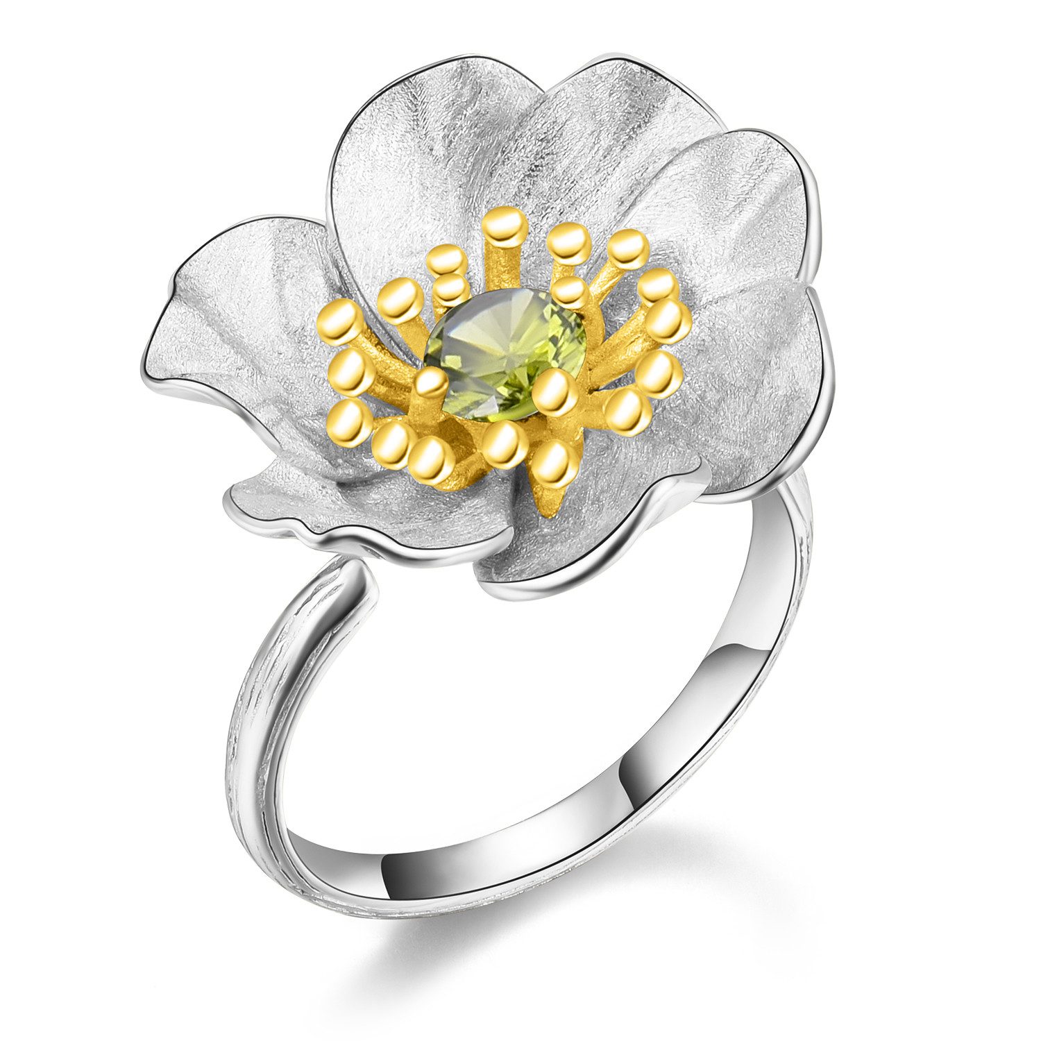 Silberring blühende Anemone mit Peridot